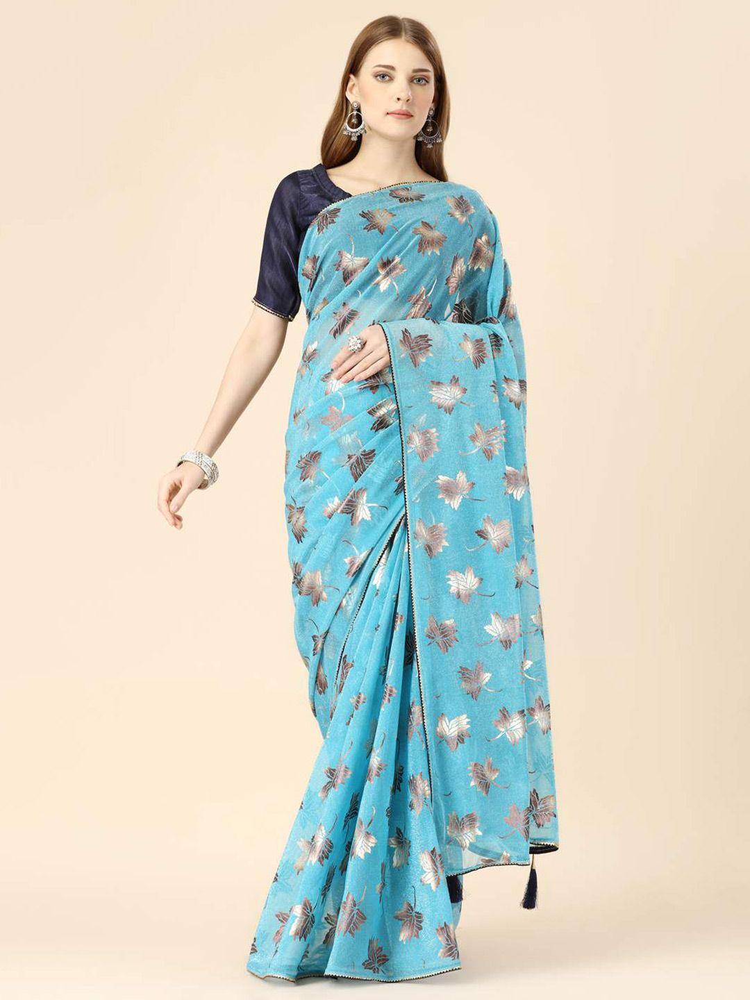 indian women floral foil printed saree