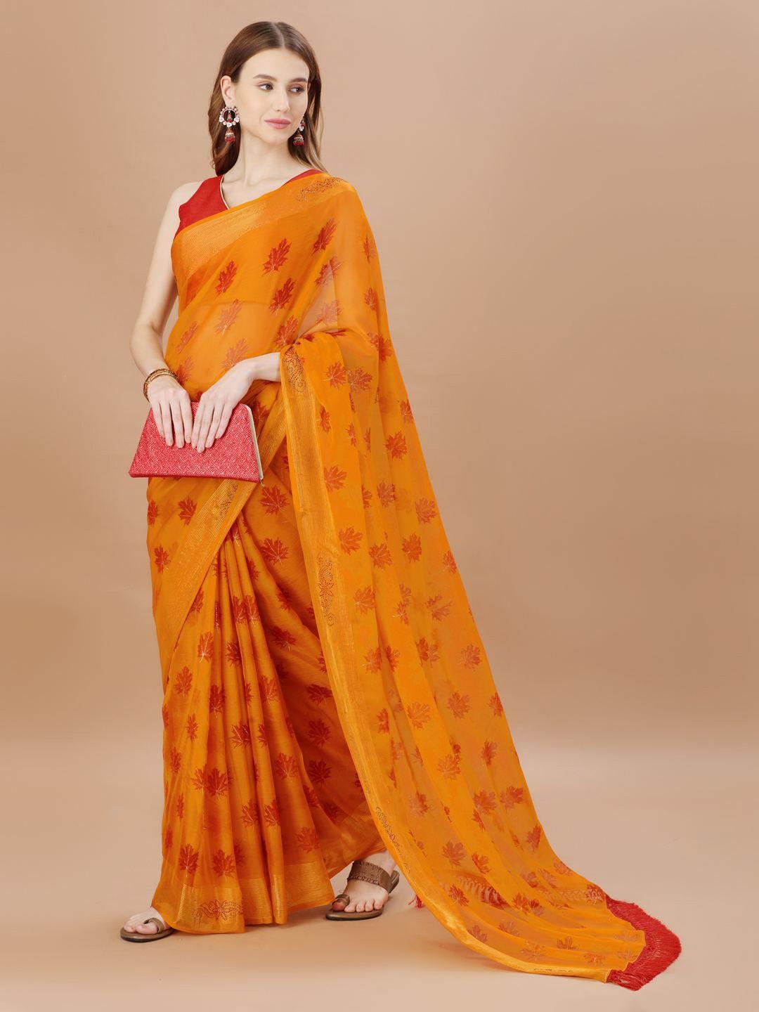 indian women floral printed pure chiffon saree