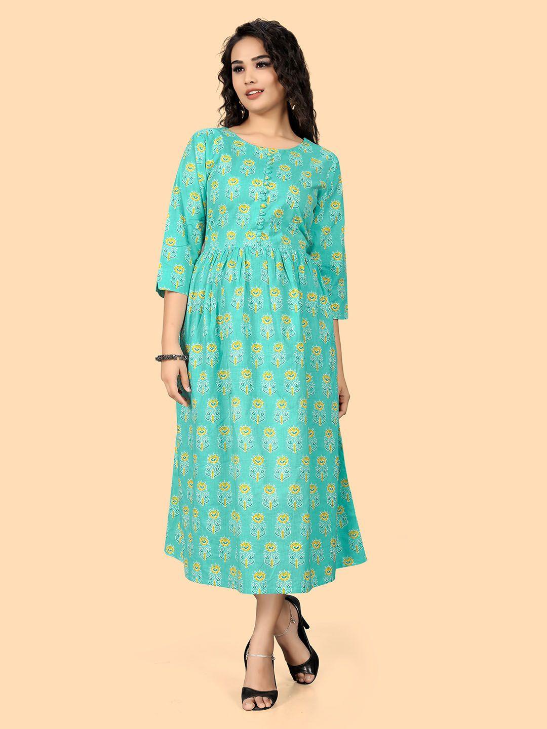 indian women floral printed pure cotton a-line ethnic dress