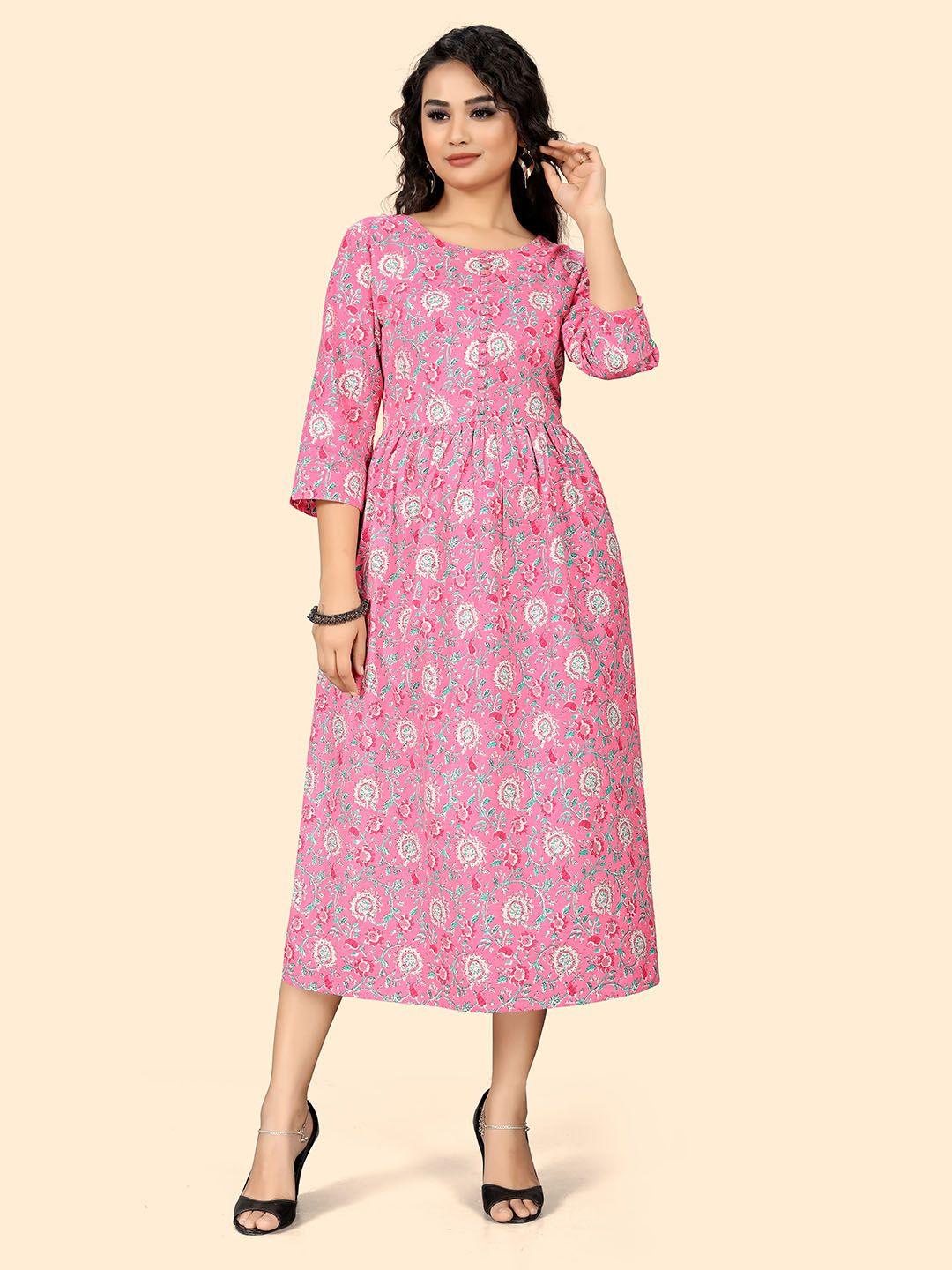 indian women floral printed pure cotton ethnic dress