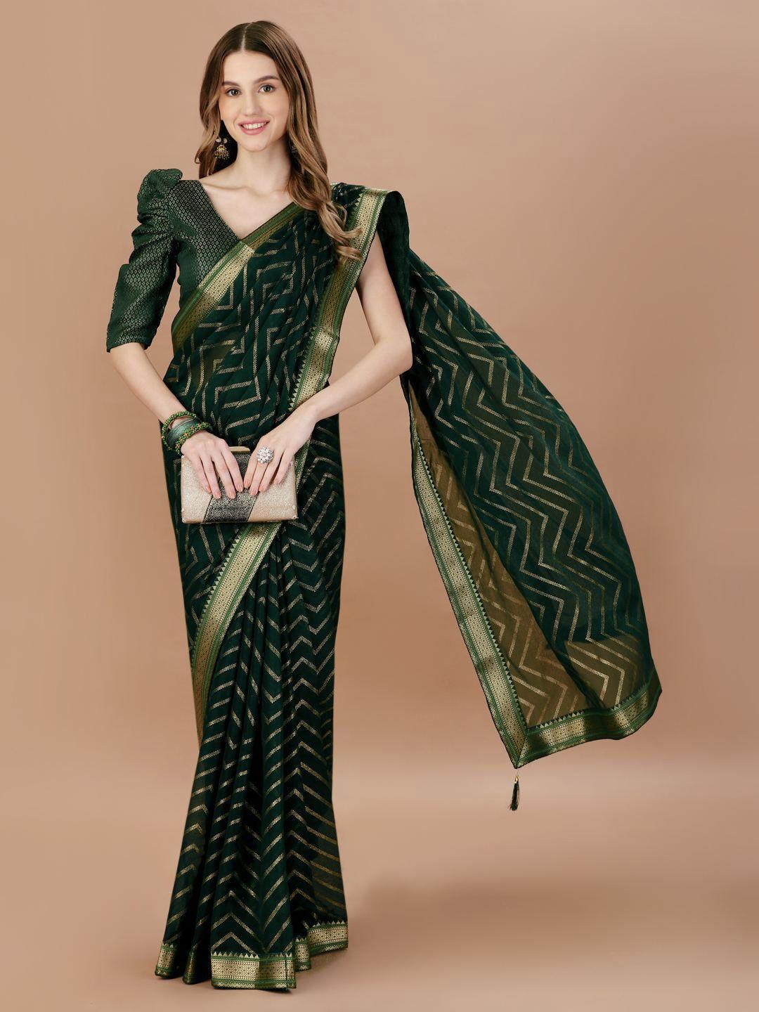 indian women geometric printed lace latkan detail foil print saree