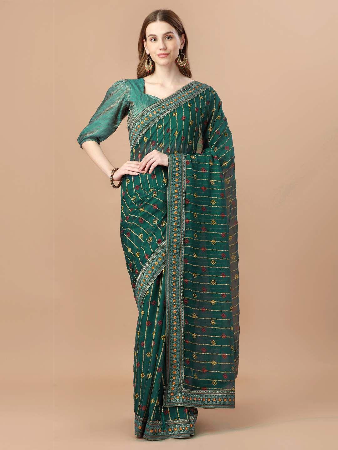 indian women geometric printed pure chiffon saree