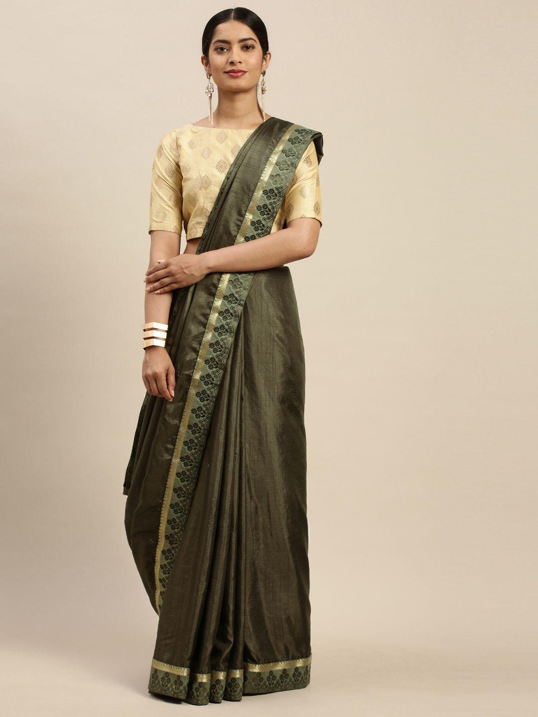 indian women olive green solid saree