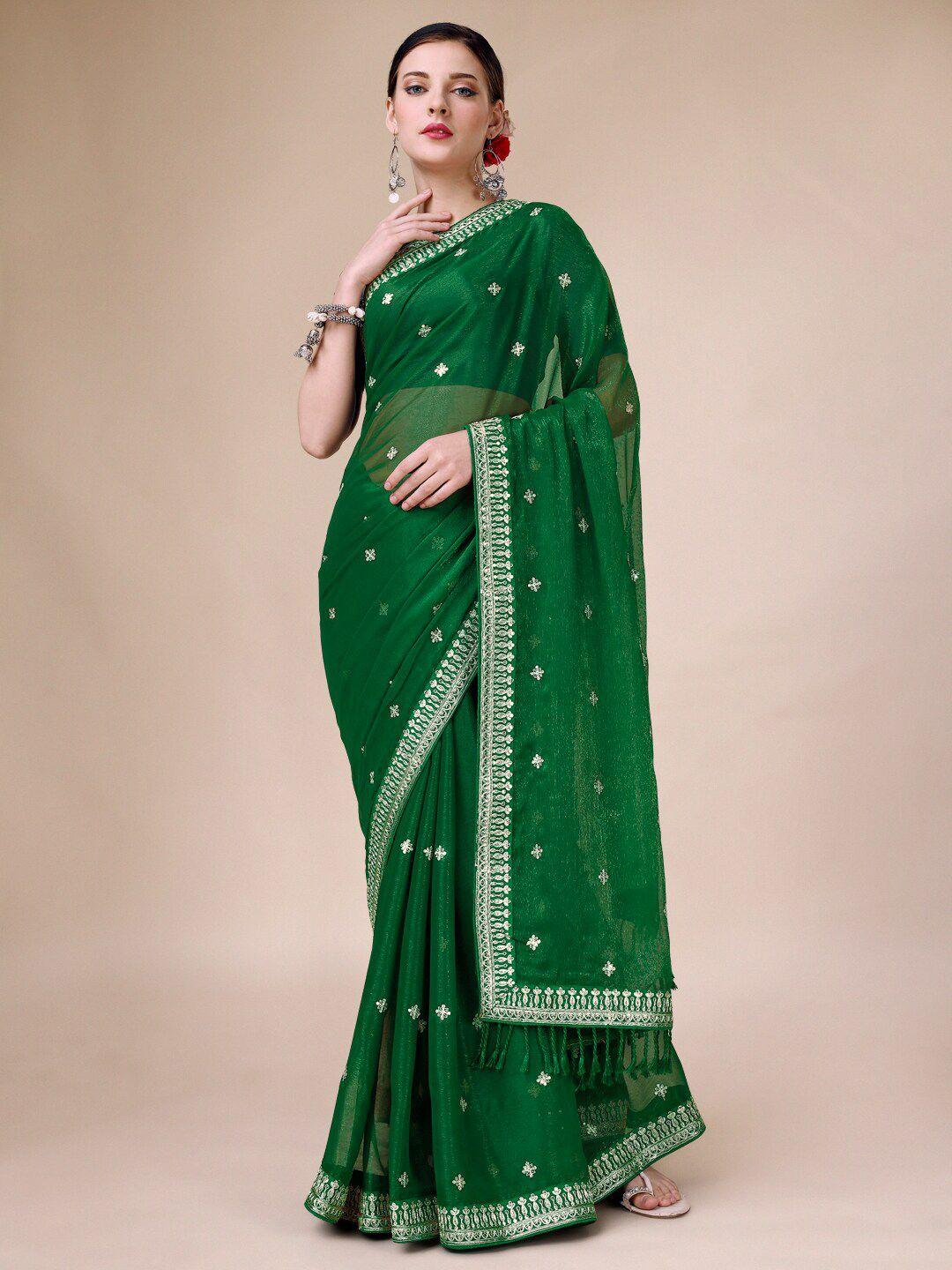 indian women sequin embellished pure chiffon saree