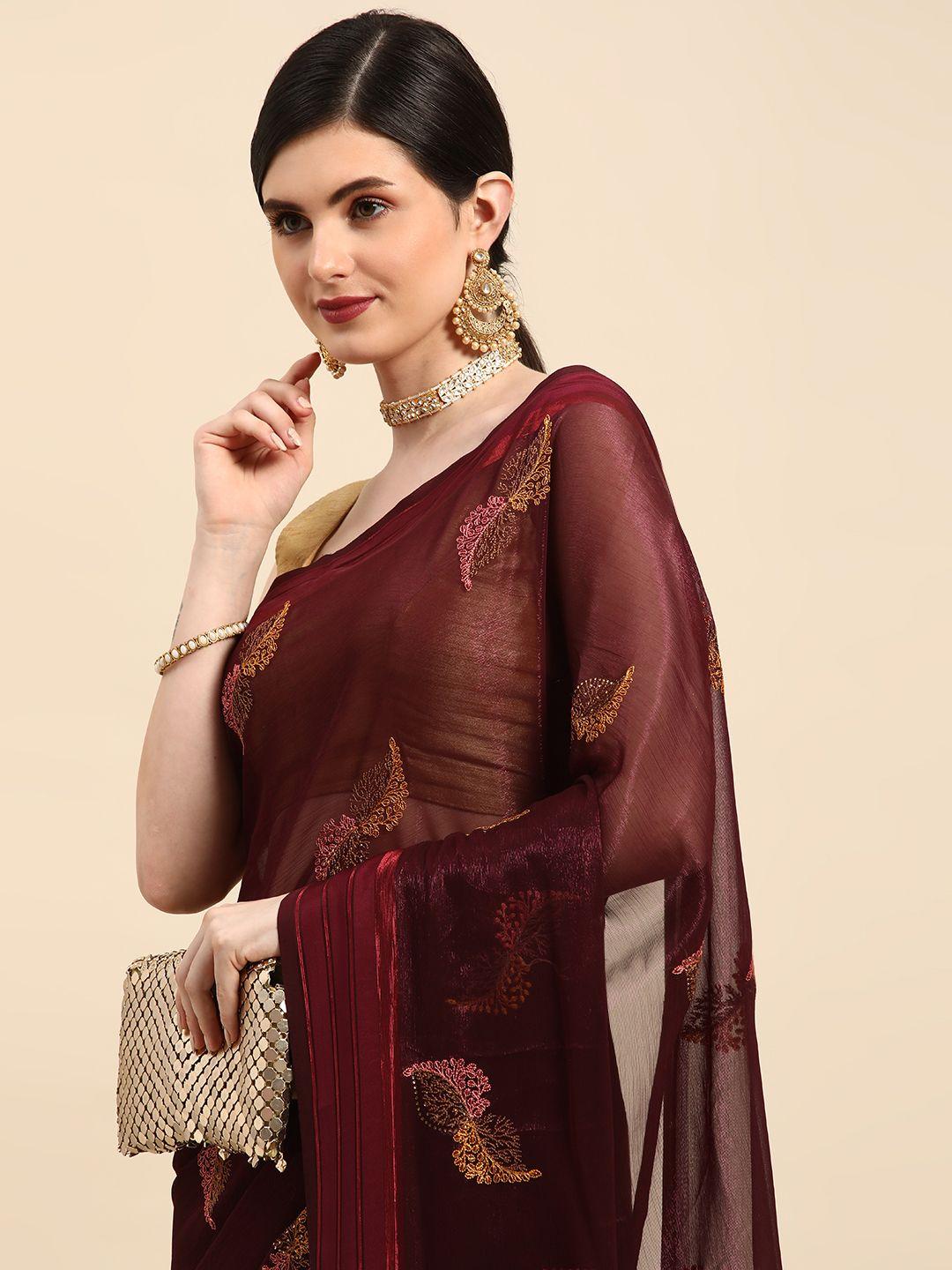 indian women silk blend embroidered saree