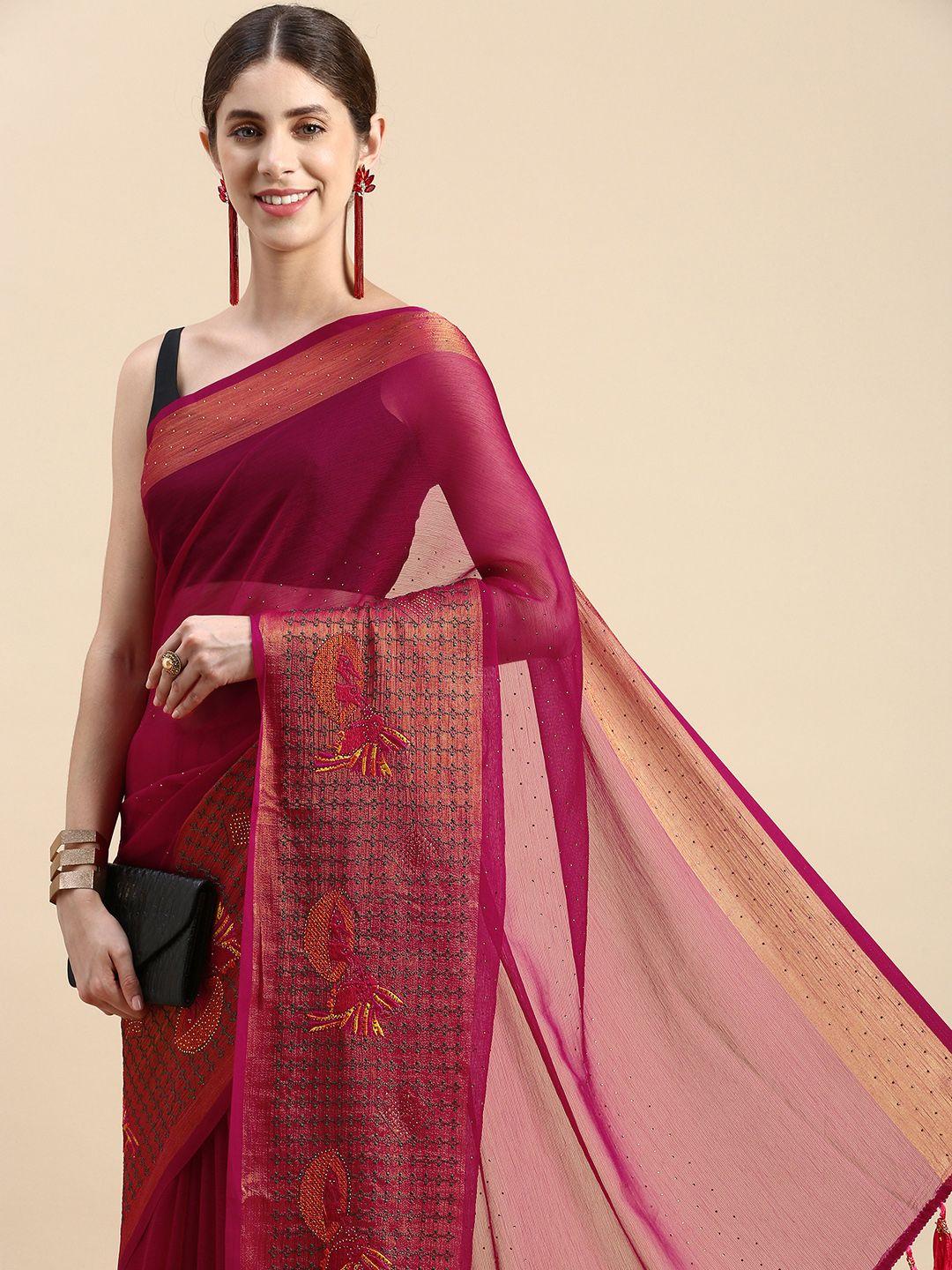 indian women solid beads and stones saree