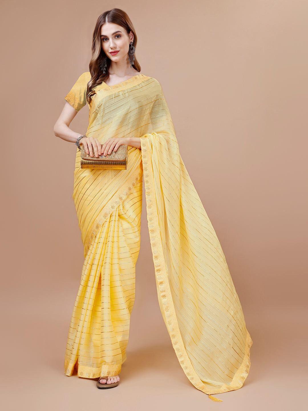 indian women striped embellished silk cotton saree