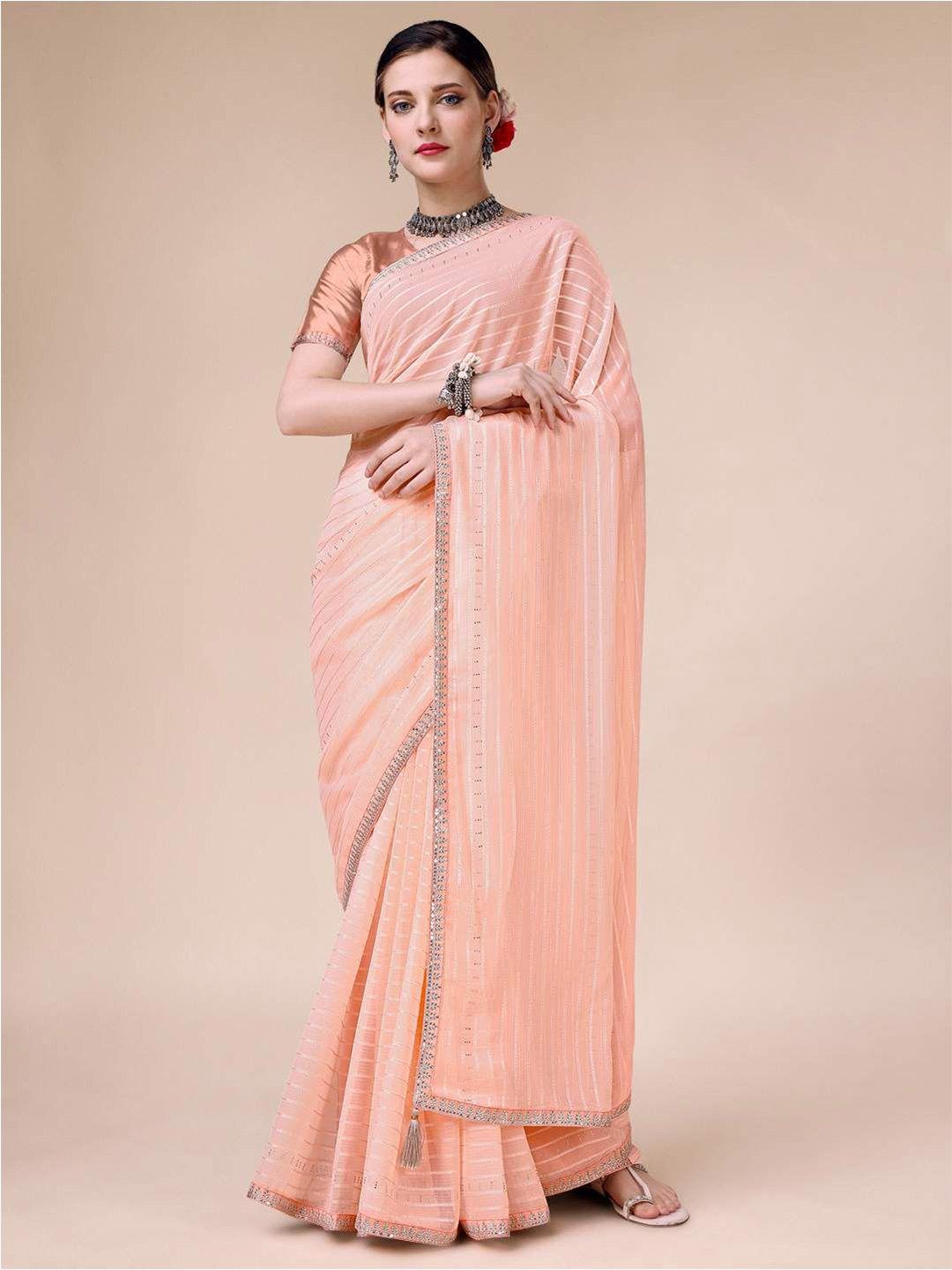 indian women striped sequinned saree