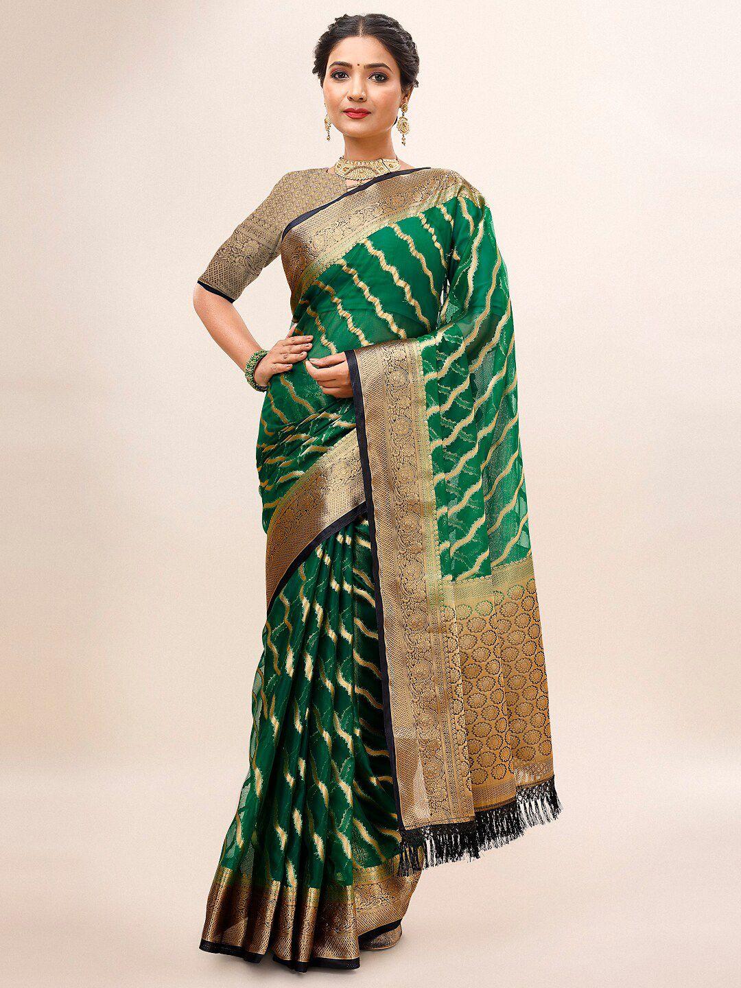 indian women striped woven design zari organza leheriya saree