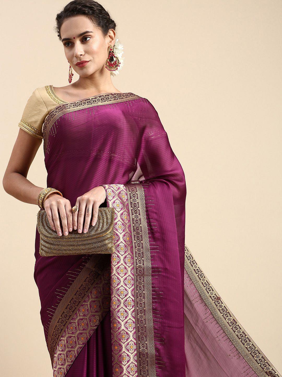 indian women striped zari satin saree