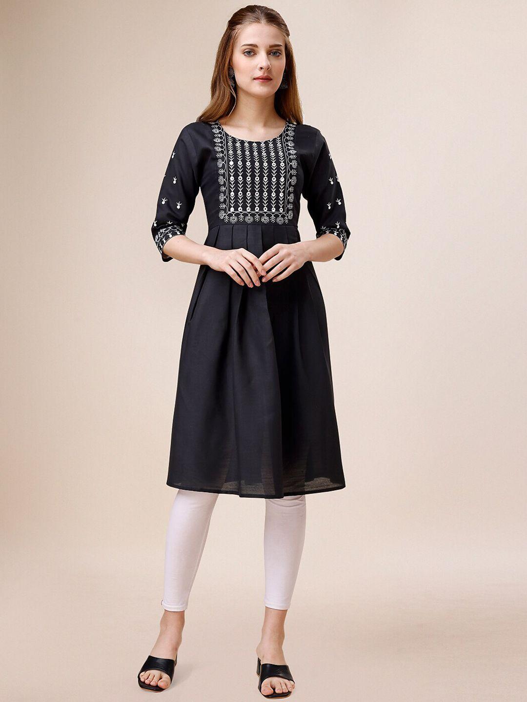 indian women women black geometric flared sleeves thread work kurta