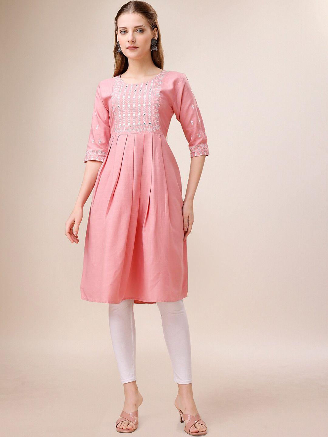 indian women women pink thread work kurta