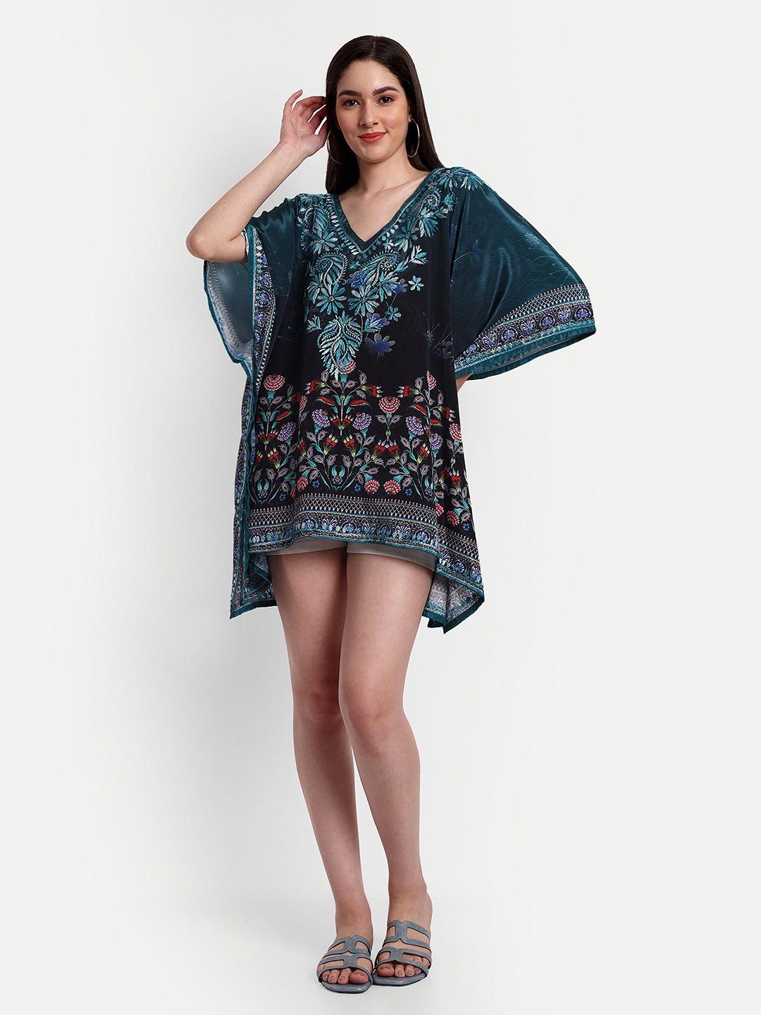 indiankala4u multicoloured floral print kimono sleeve kaftan longline top