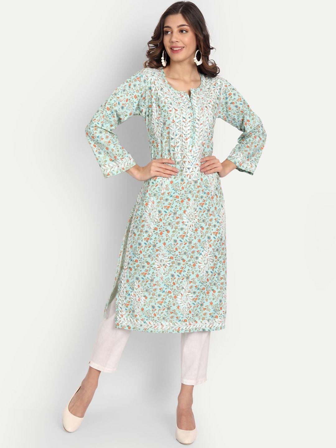 indiankala4u chikankari embroidered floral print kurta