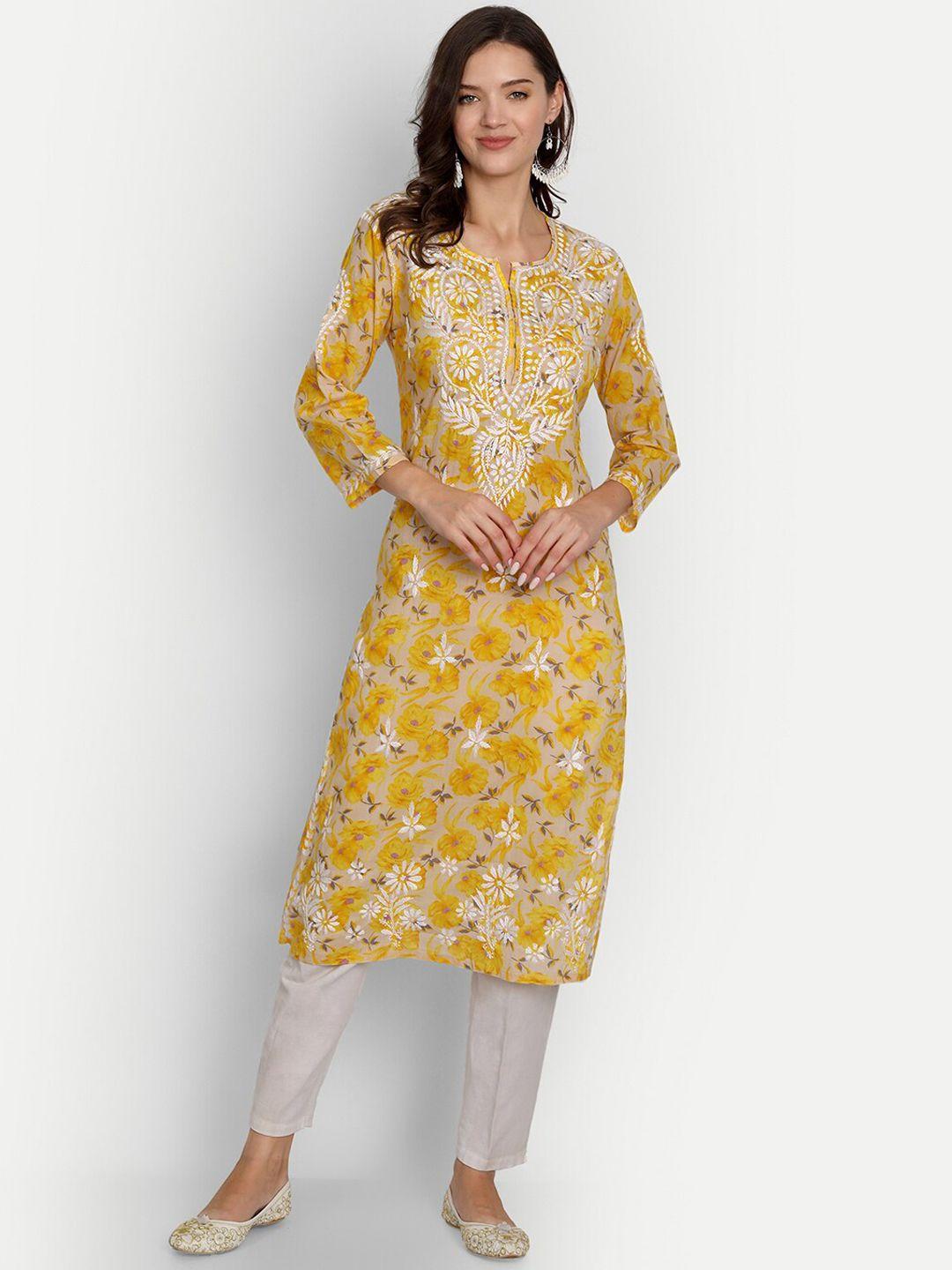 indiankala4u chikankari embroidered floral print kurta