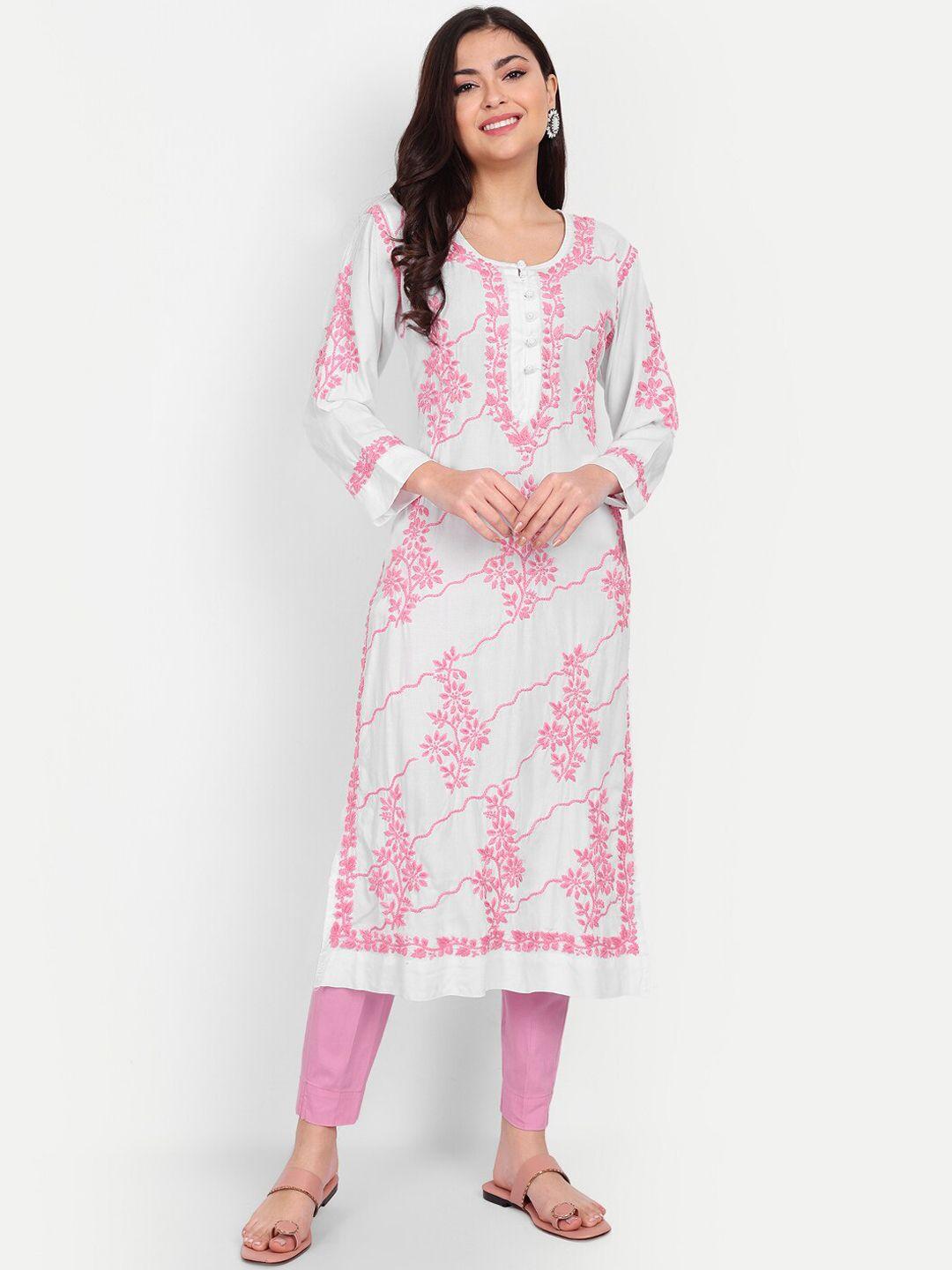 indiankala4u chikankari embroidered modal cotton thread work kurta