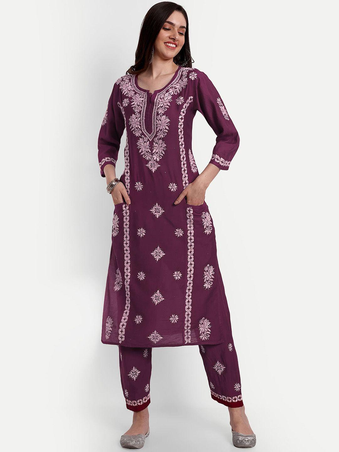 indiankala4u chikankari embroidered regular kurta with trousers