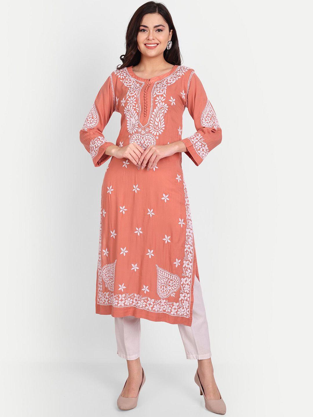 indiankala4u chikankari embroidered straight regular kurta