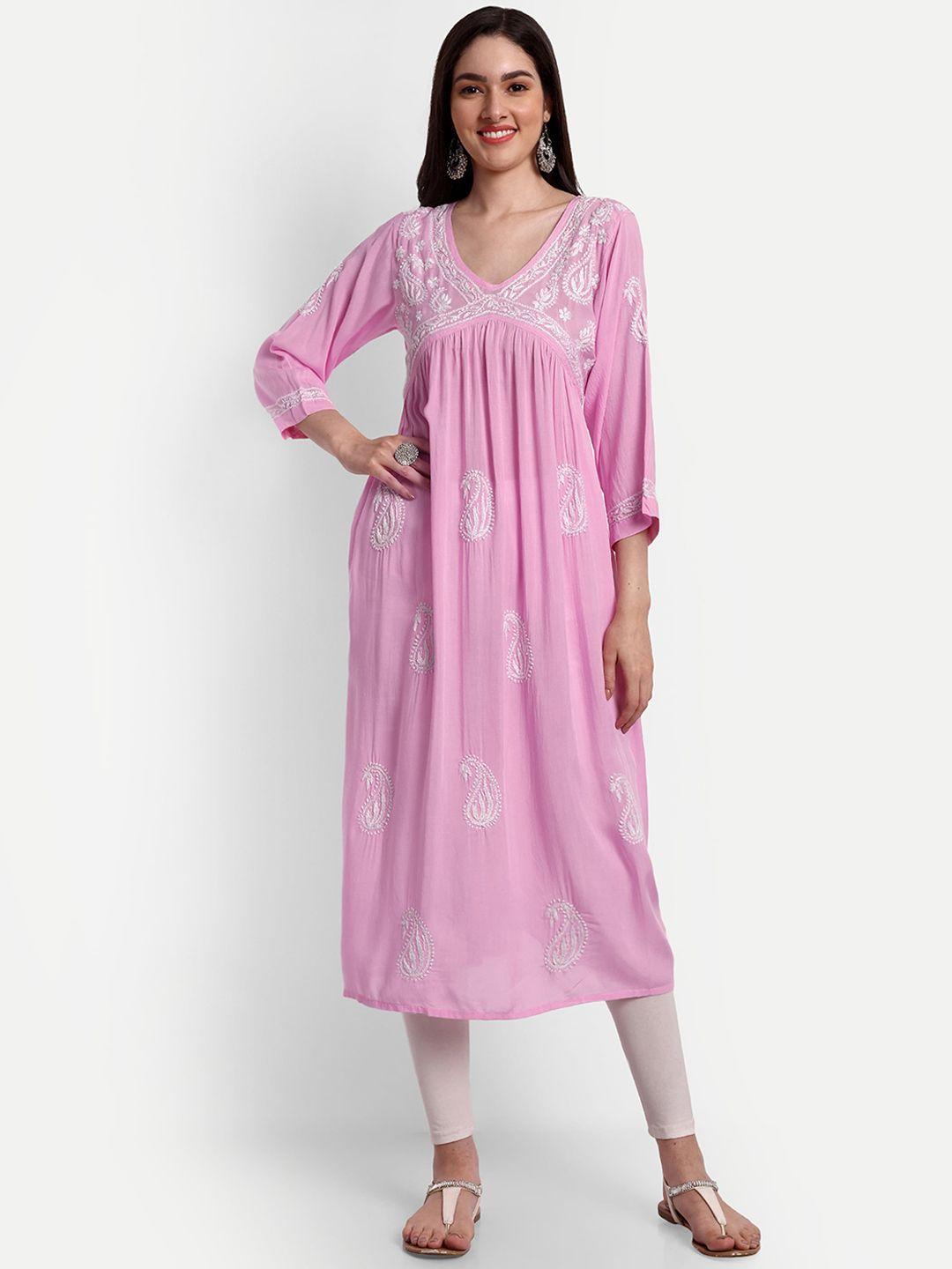 indiankala4u chikankari embroidered v-neck kurta