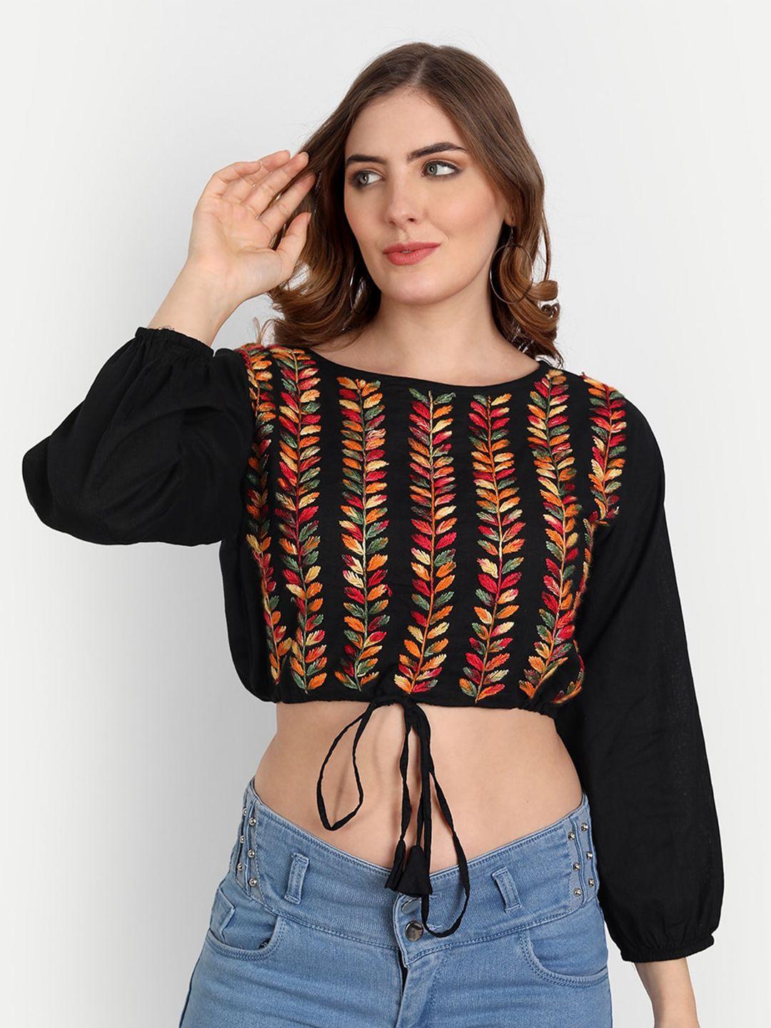 indiankala4u embroidered blouson cotton crop top