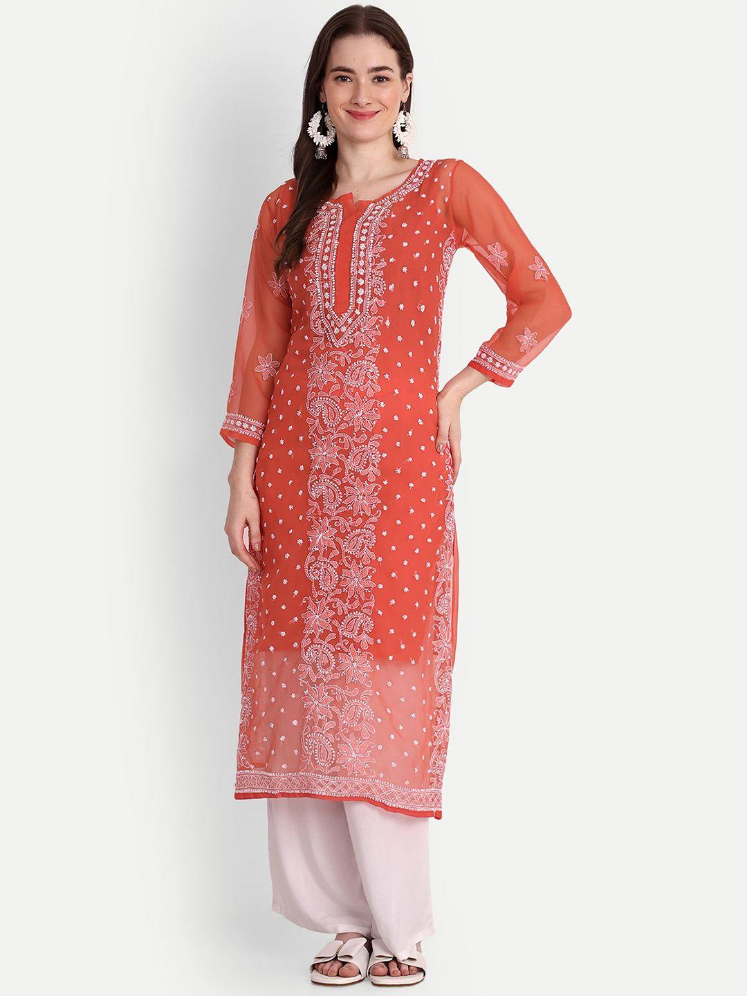 indiankala4u ethnic motifs embroidered chikankari georgrtte straight kurta