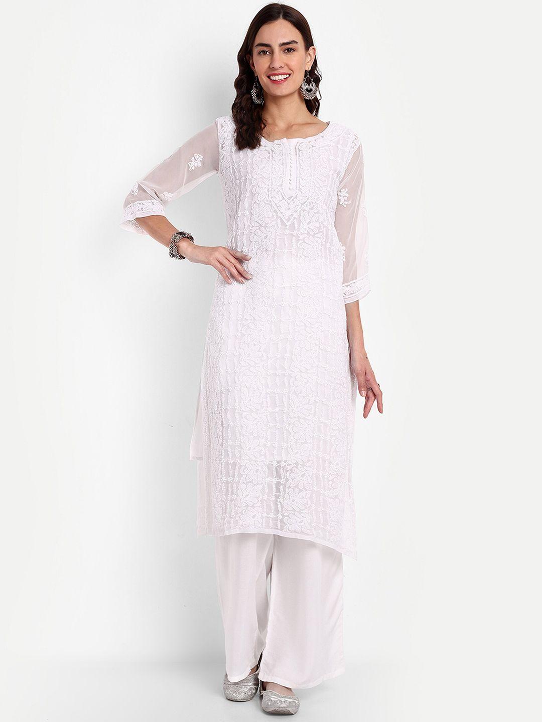 indiankala4u ethnic motifs embroidered chikankari georgrtte straight kurta