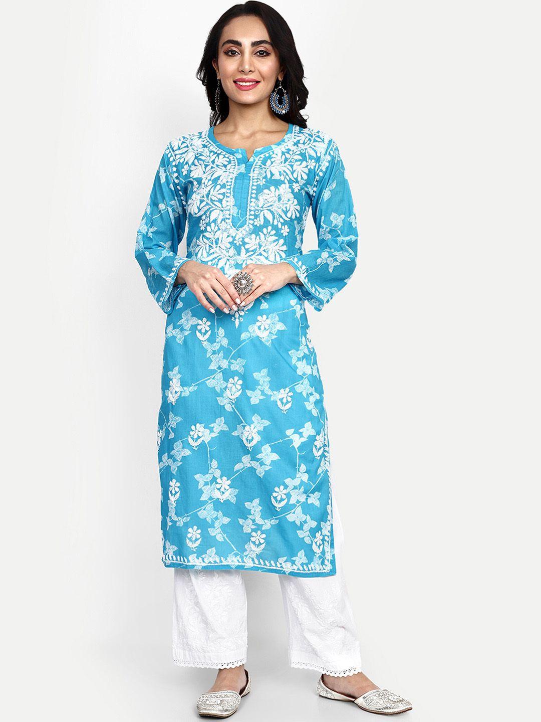 indiankala4u floral embroidered chikankari cotton kurta