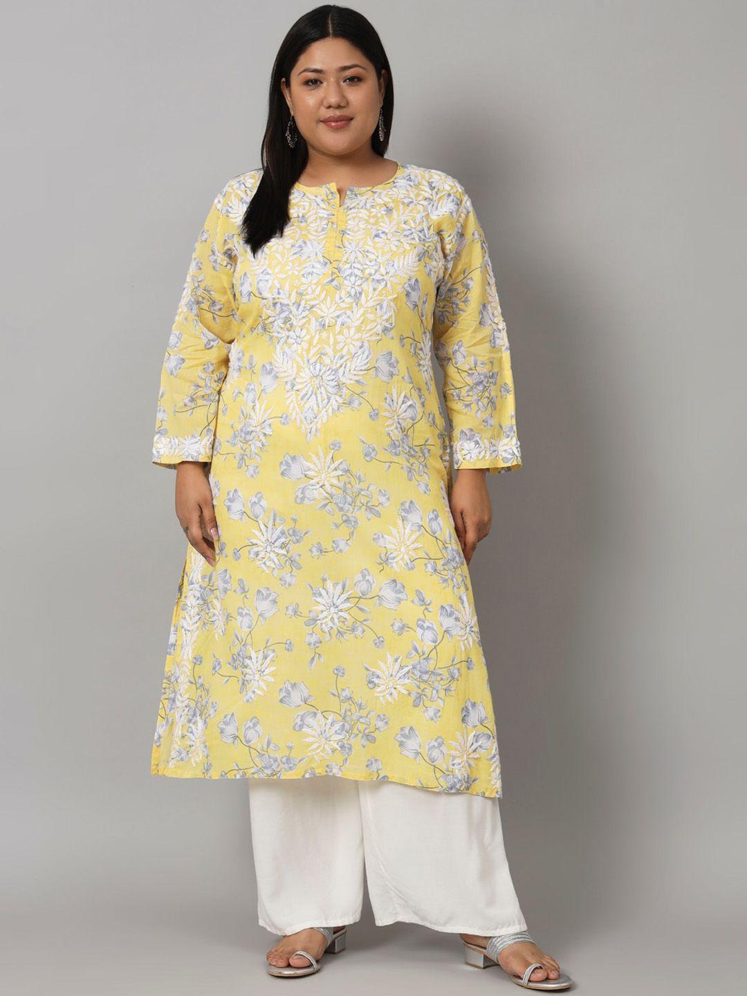 indiankala4u floral embroidered chikankari straight cotton kurta