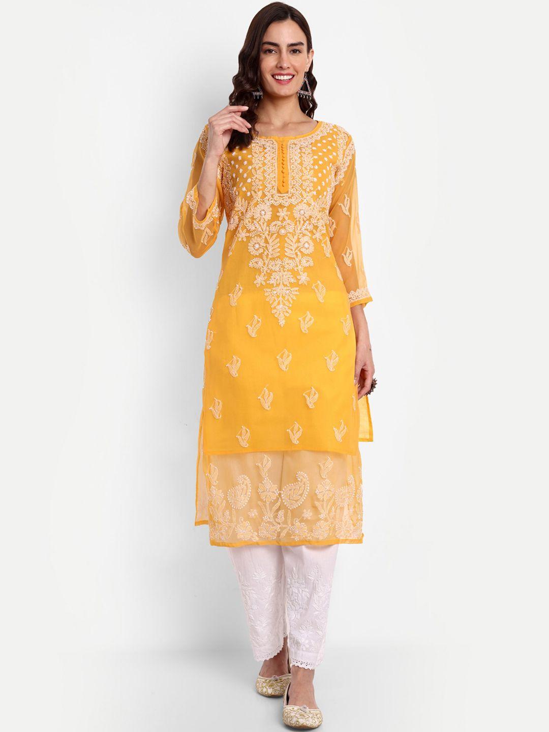 indiankala4u floral embroidered chikankari straight kurta