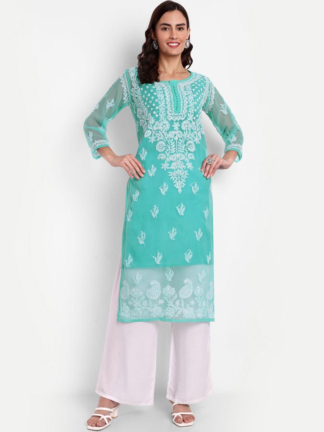 indiankala4u floral embroidered chikankari straight kurta