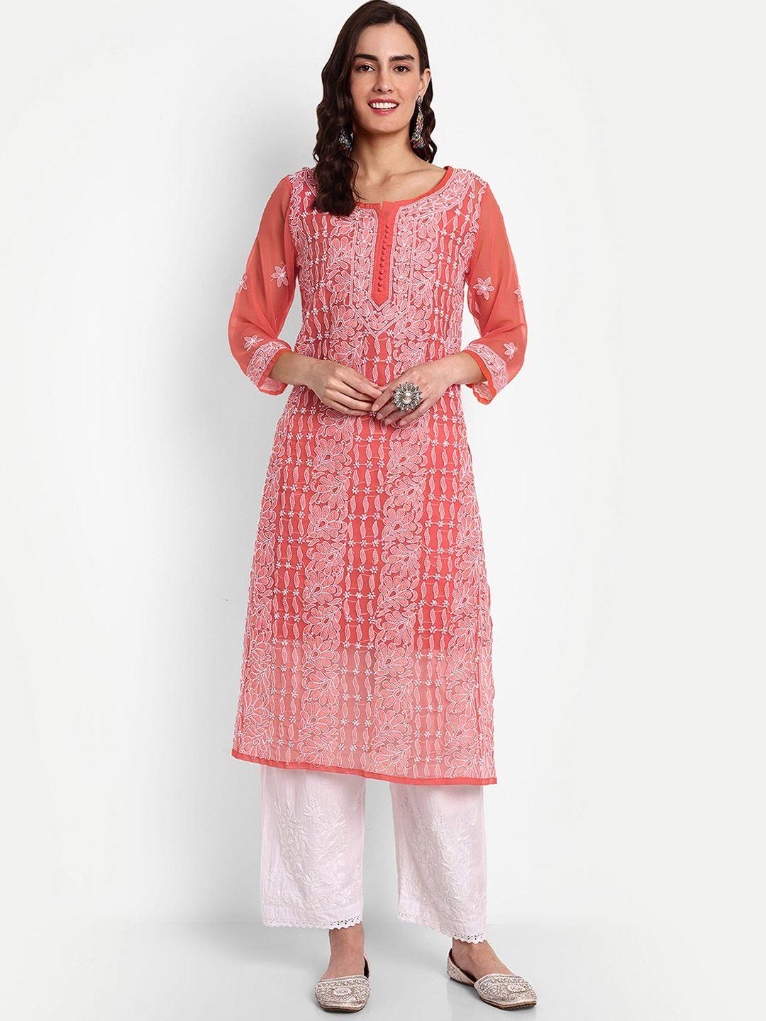 indiankala4u floral embroidered chikankari straight kurta