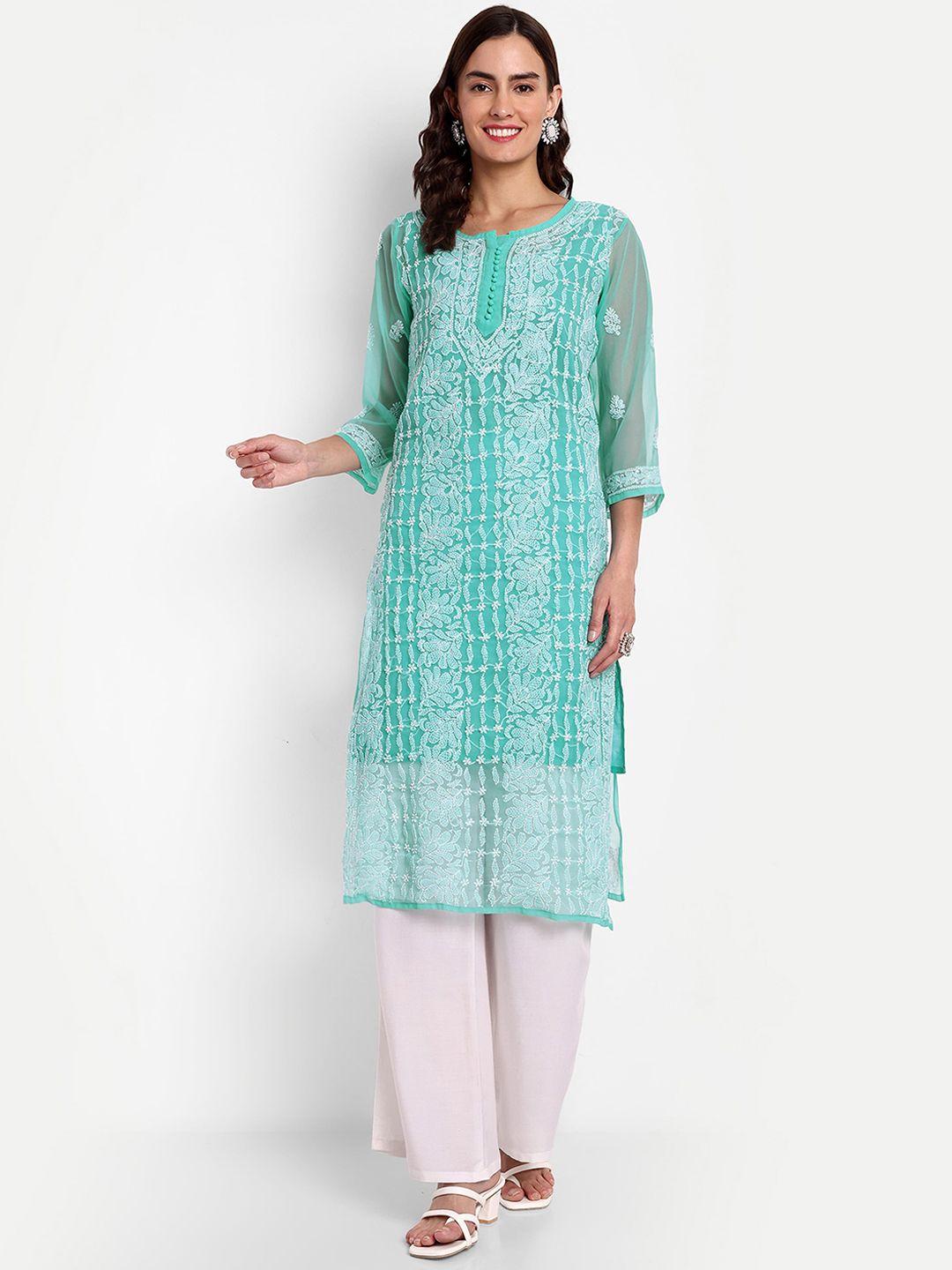 indiankala4u floral embroidered chikankari straight kurta