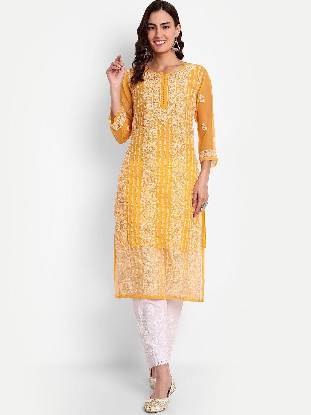 indiankala4u floral embroidered chikankari straight kurta