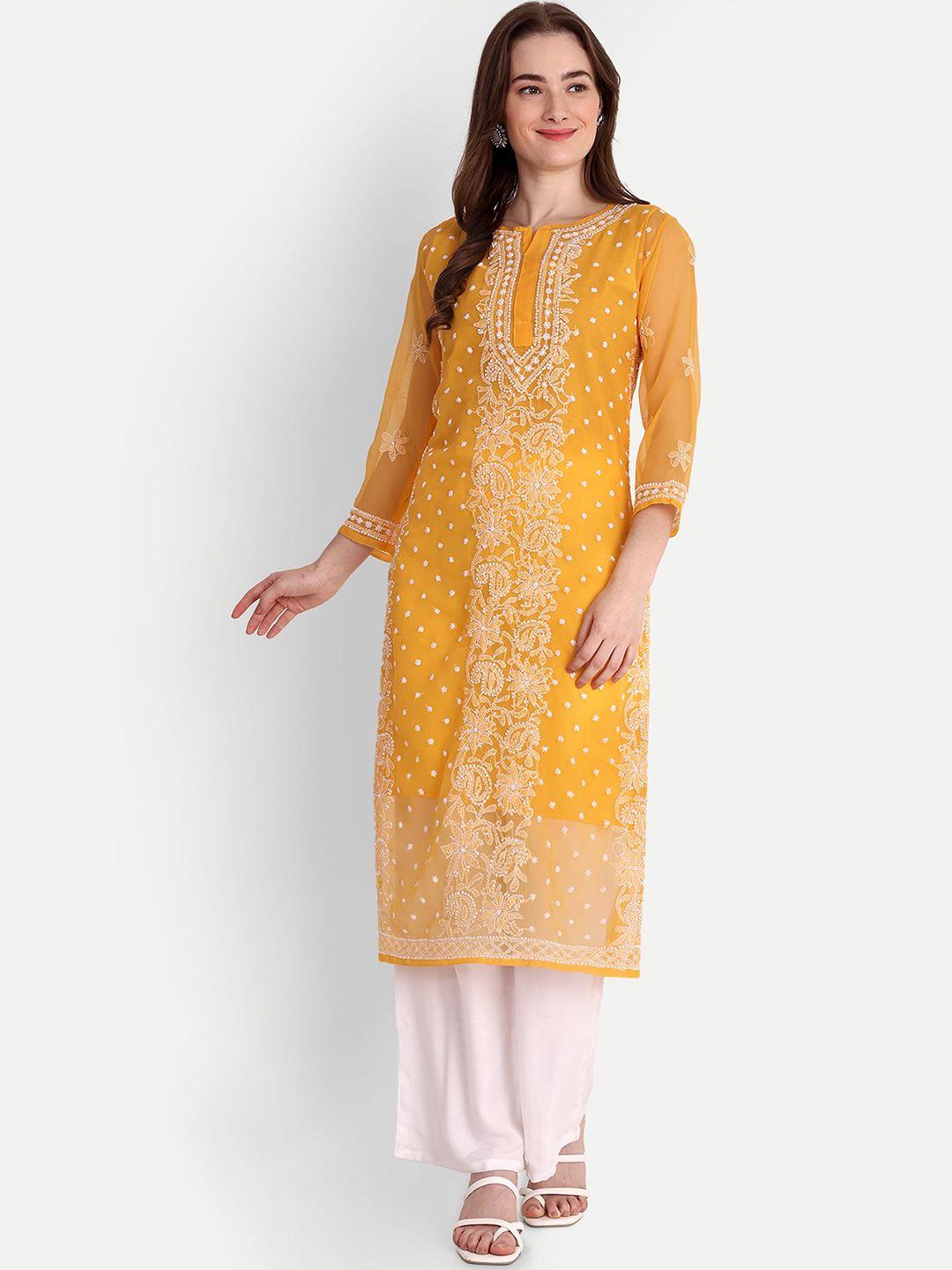 indiankala4u floral embroidered chikankari straight kurta