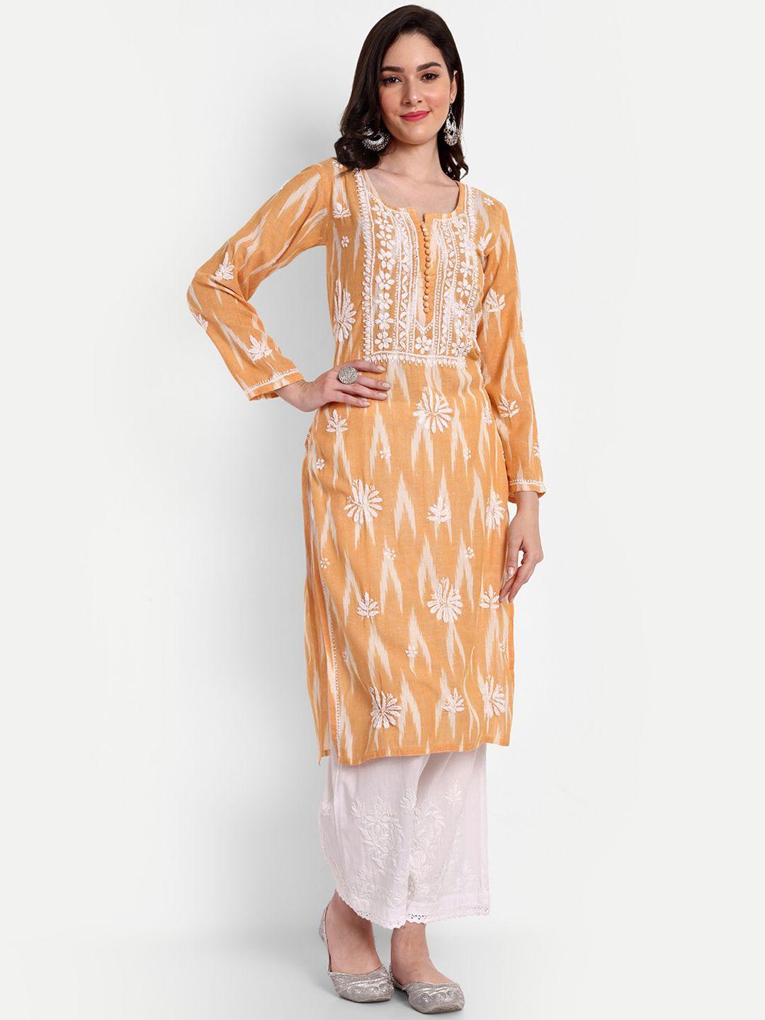 indiankala4u floral embroidered thread work ikat pure cotton a-line kurta