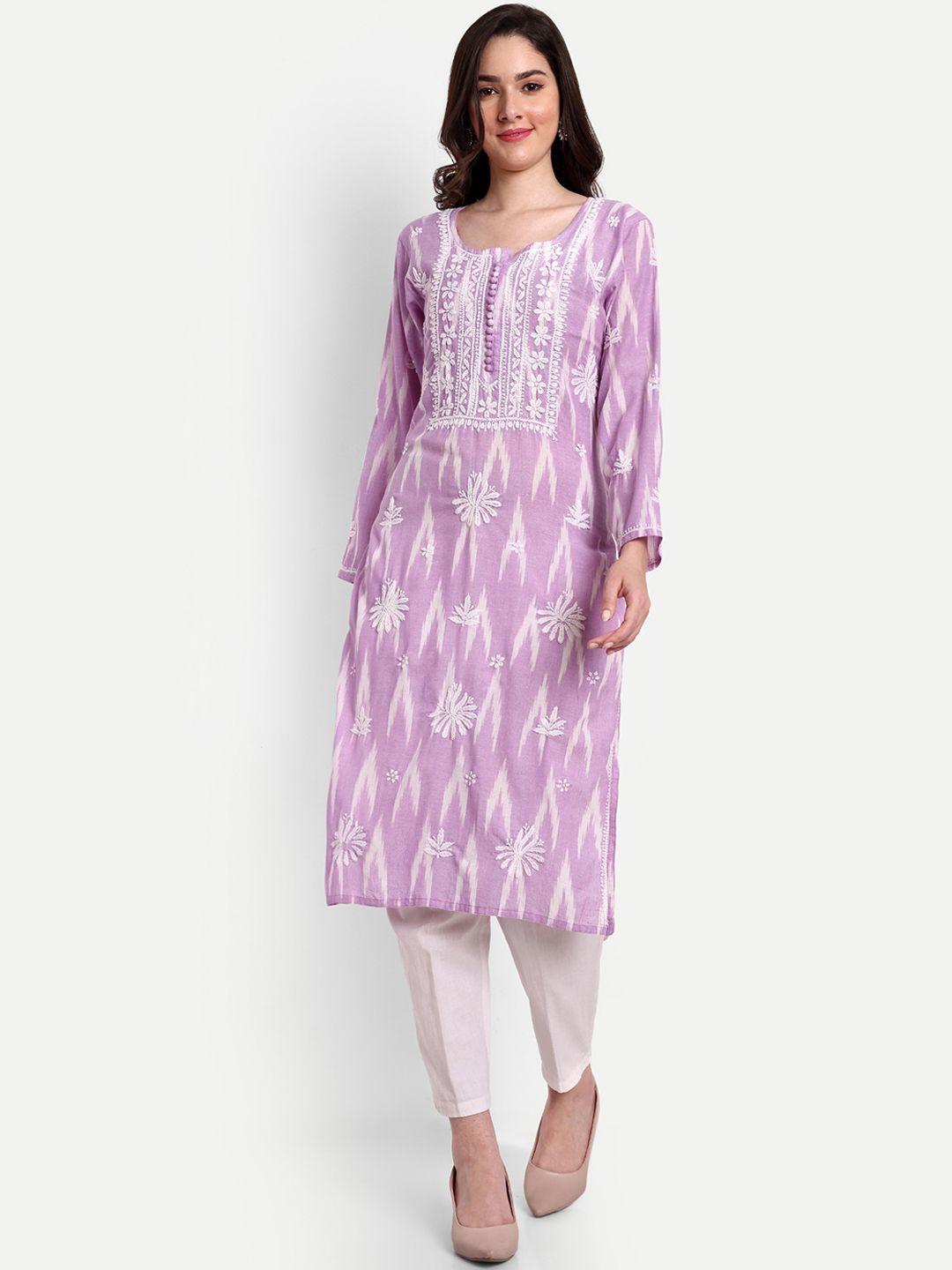 indiankala4u floral embroidered thread work ikat pure cotton a-line kurta