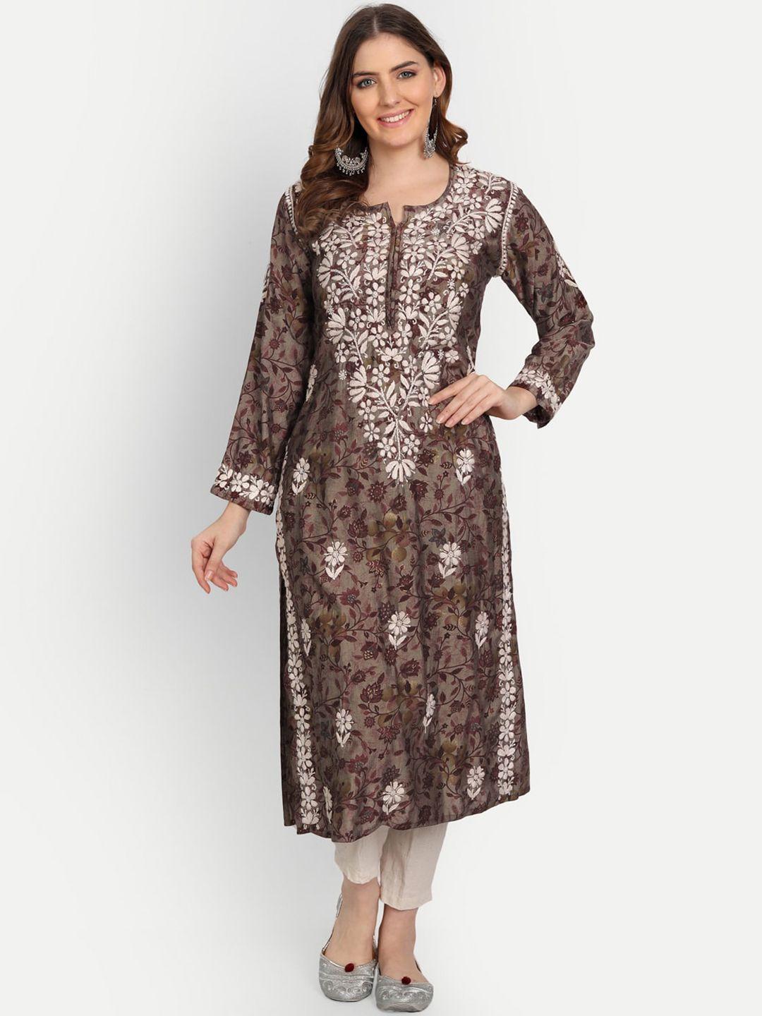 indiankala4u floral printed chikankari pure cotton kurta