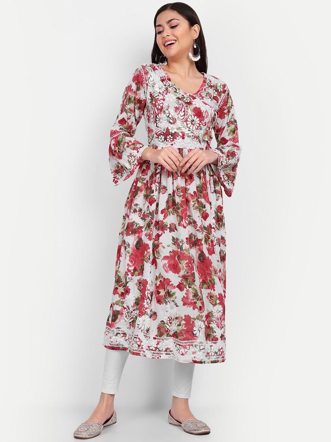 indiankala4u floral printed v-neck angrakha kurta