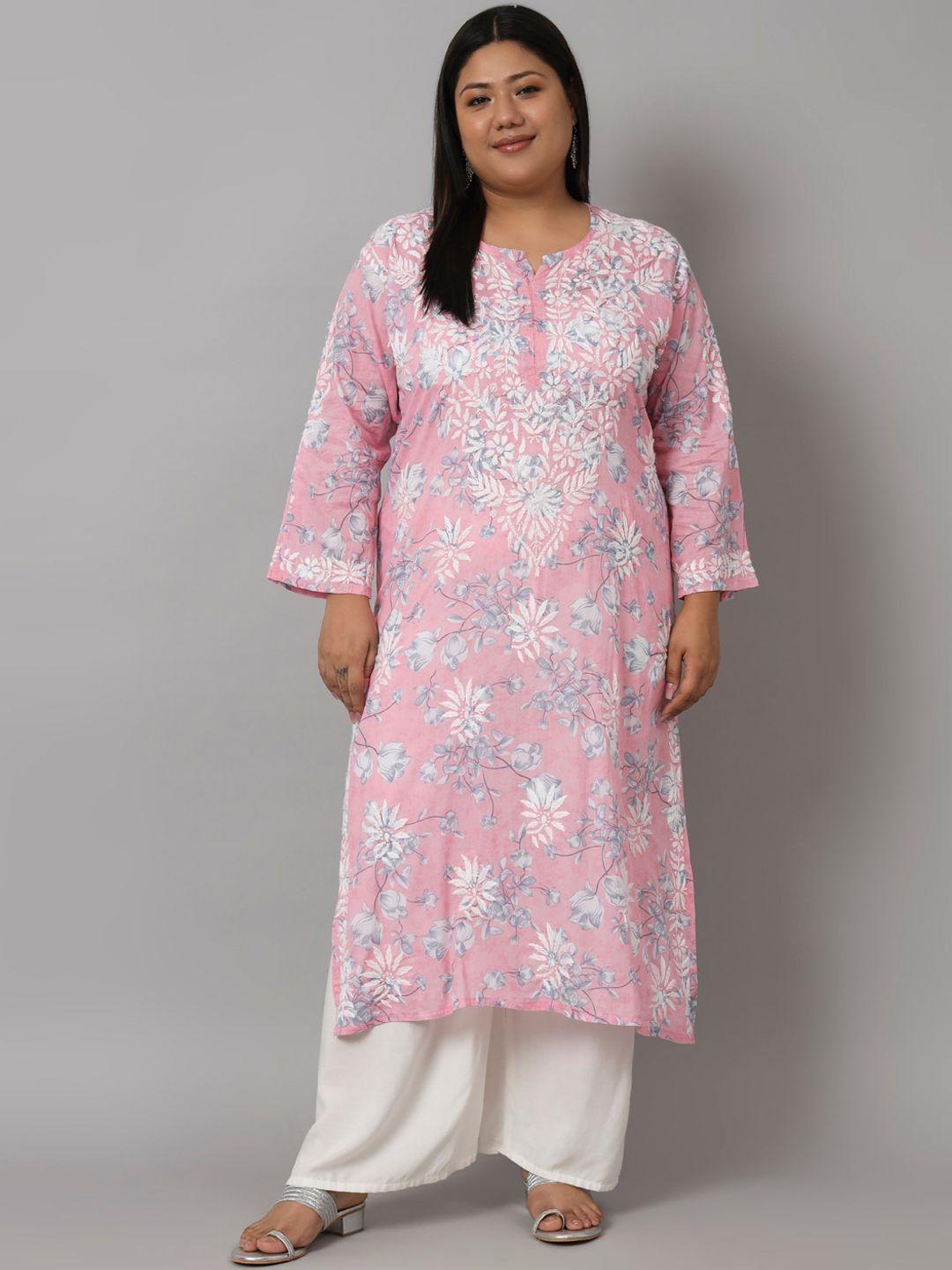 indiankala4u plus size floral embroidered chikankari pure cotton kurta