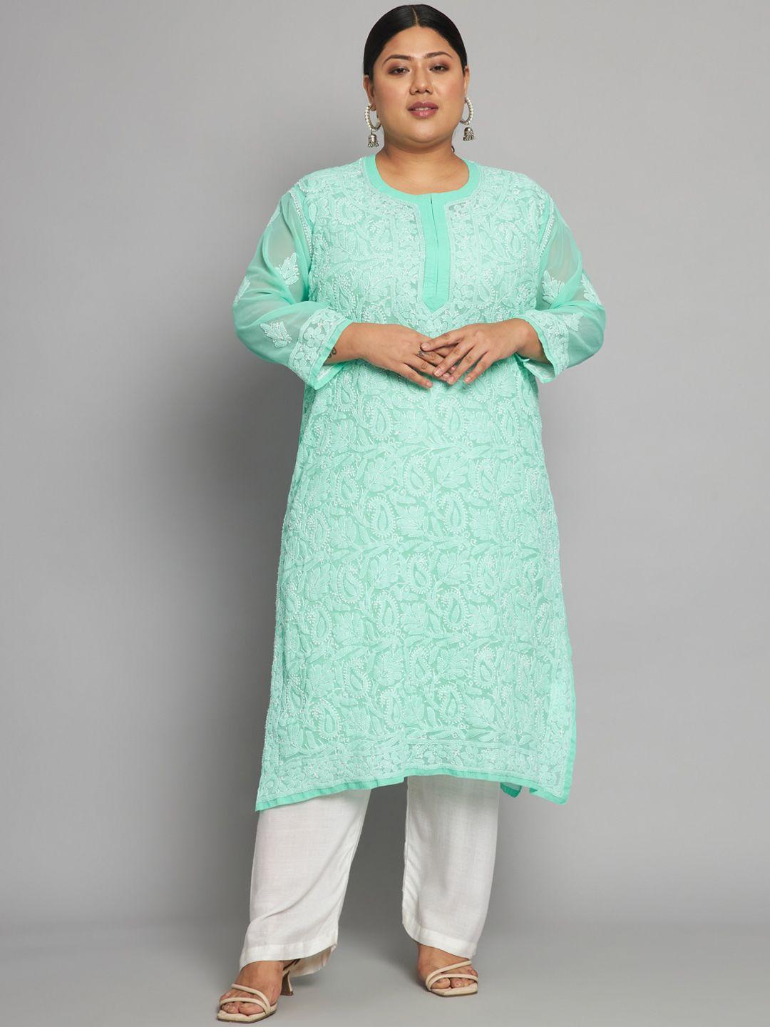 indiankala4u plus size paisley embroidered chikankari straight kurta