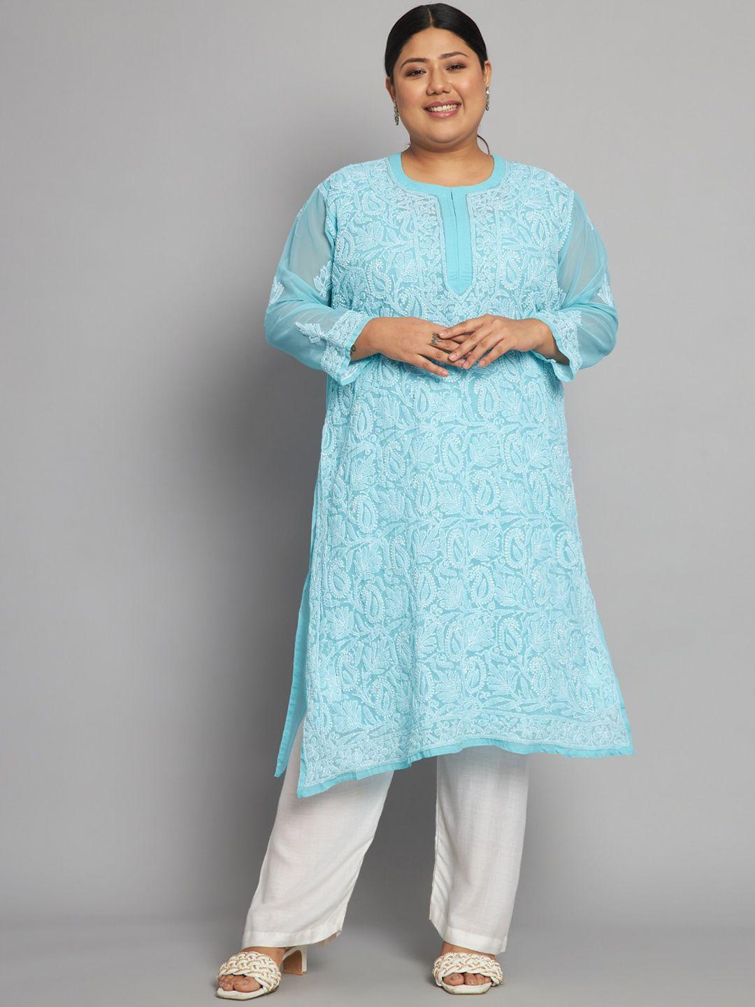 indiankala4u plus size paisley embroidered chikankari straight kurta