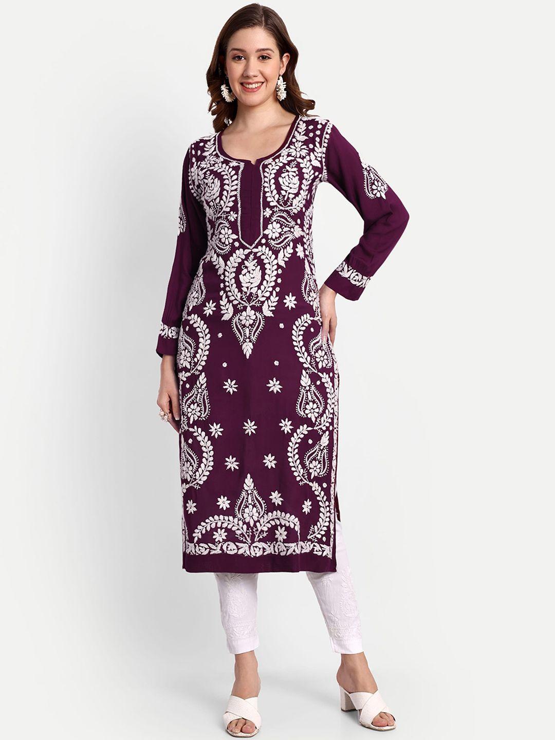 indiankala4u women burgundy ethnic motifs printed sequinned kurta