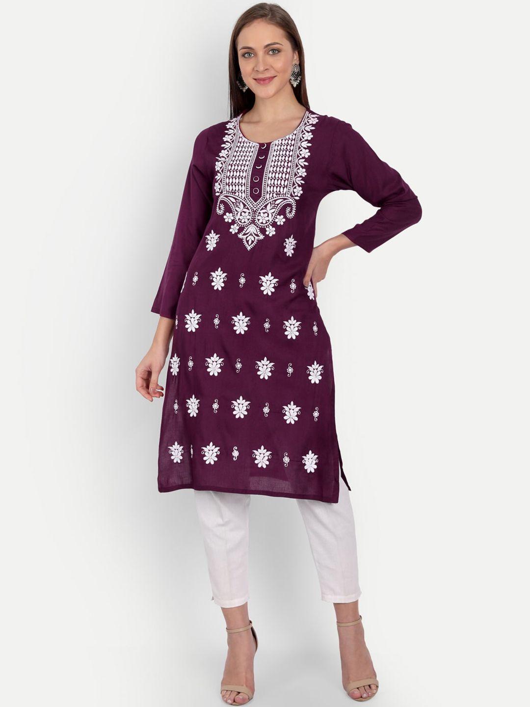 indiankala4u women burgundy geometric embroidered kurta