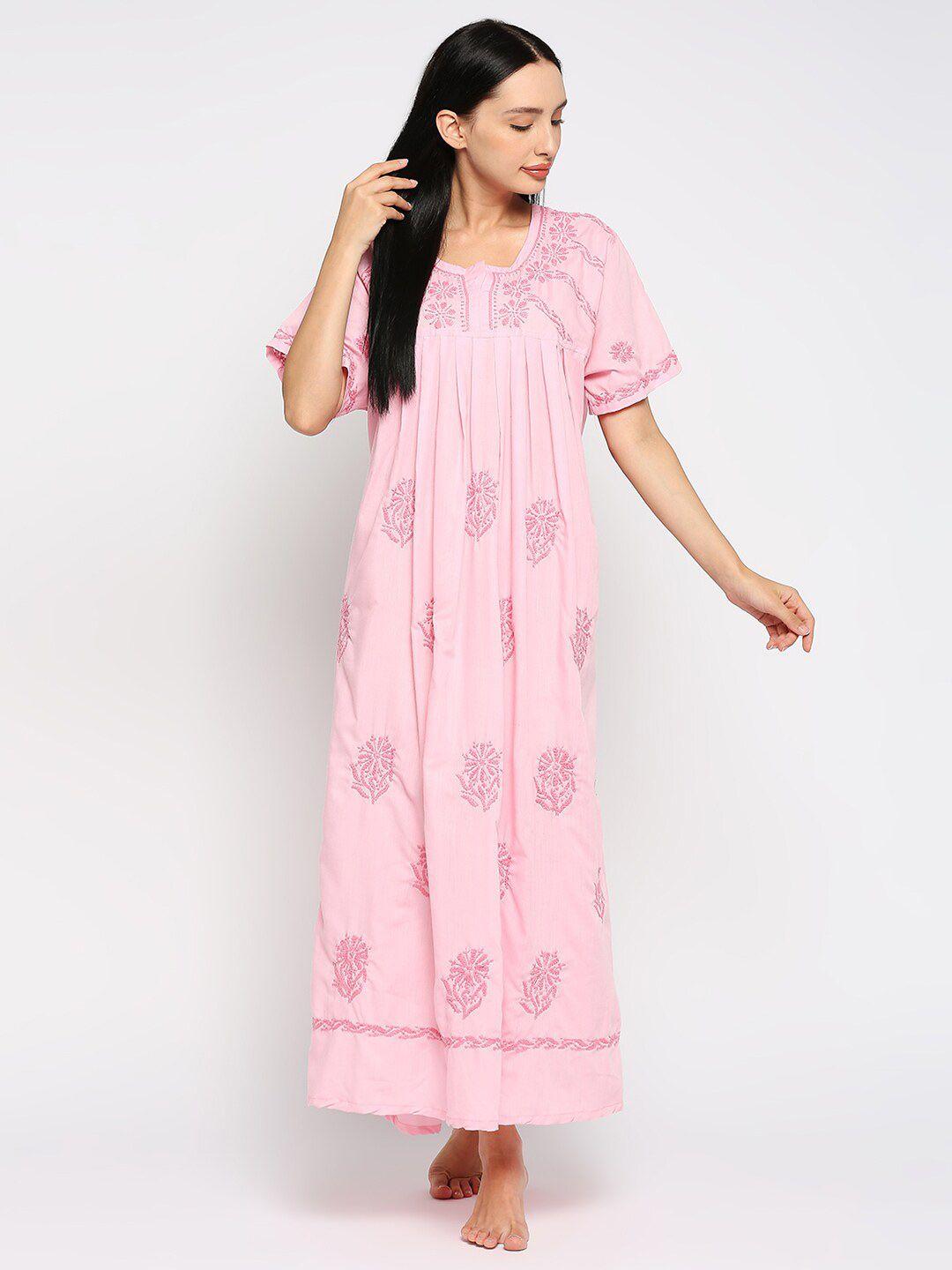 indiankala4u women embroidered pure cotton maxi nightdress