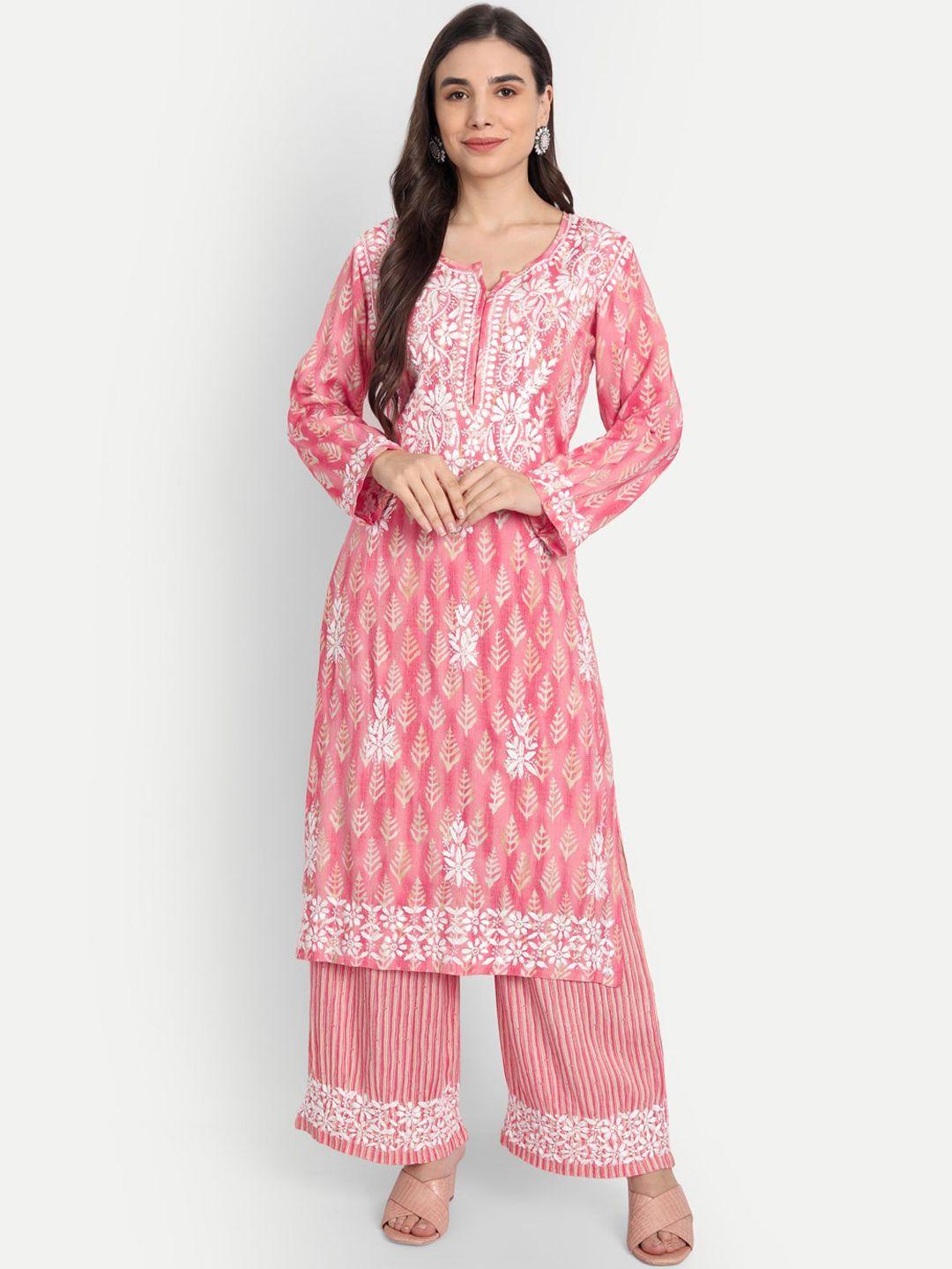 indiankala4u women ethnic motifs embroidered chikankari kurta with palazzos