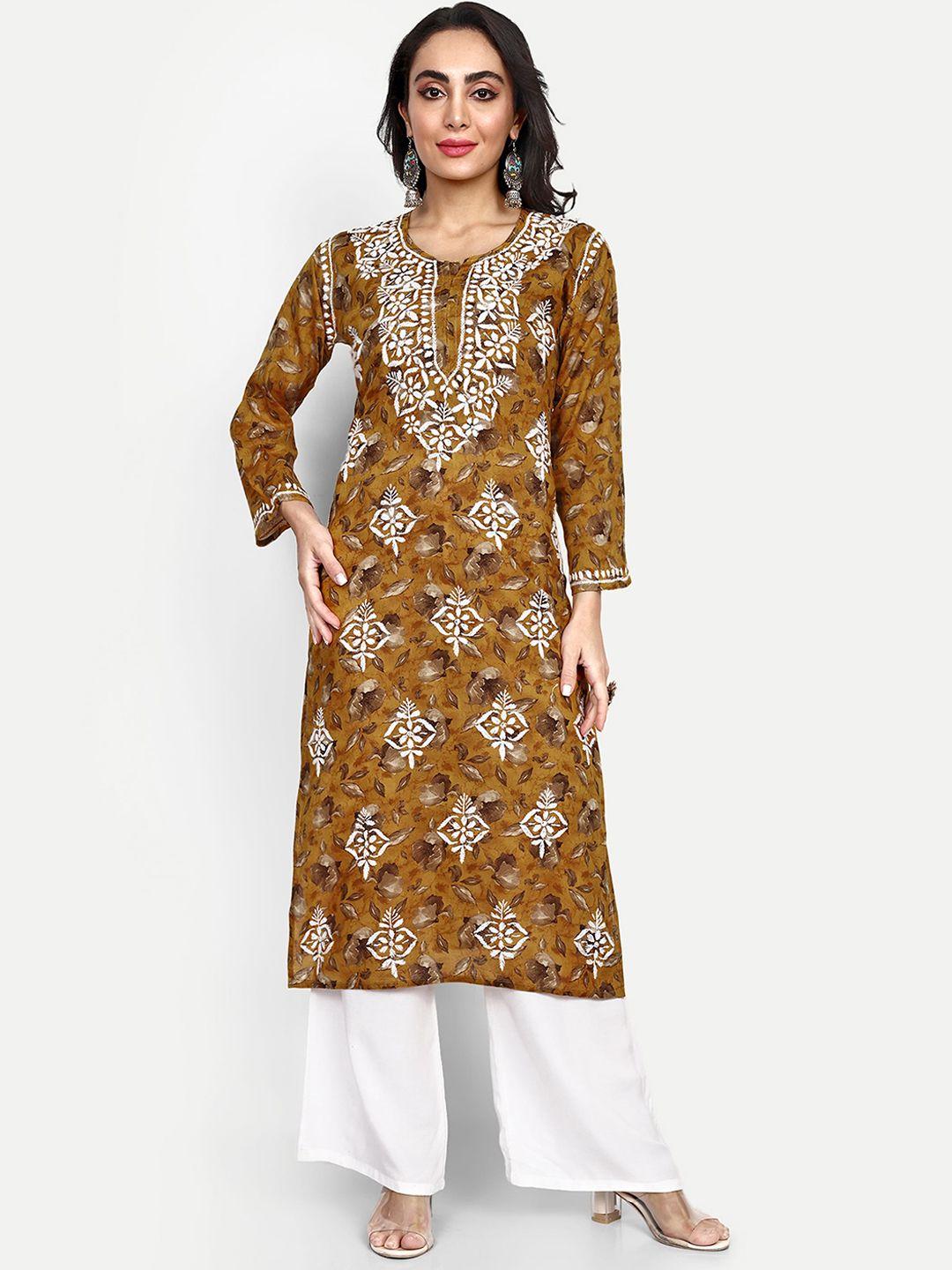 indiankala4u women grey ethnic motifs printed mirror work floral handloom kurta