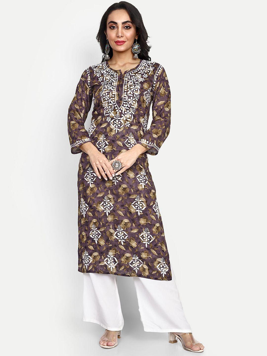 indiankala4u women yellow ethnic motifs printed mirror work floral handloom kurta