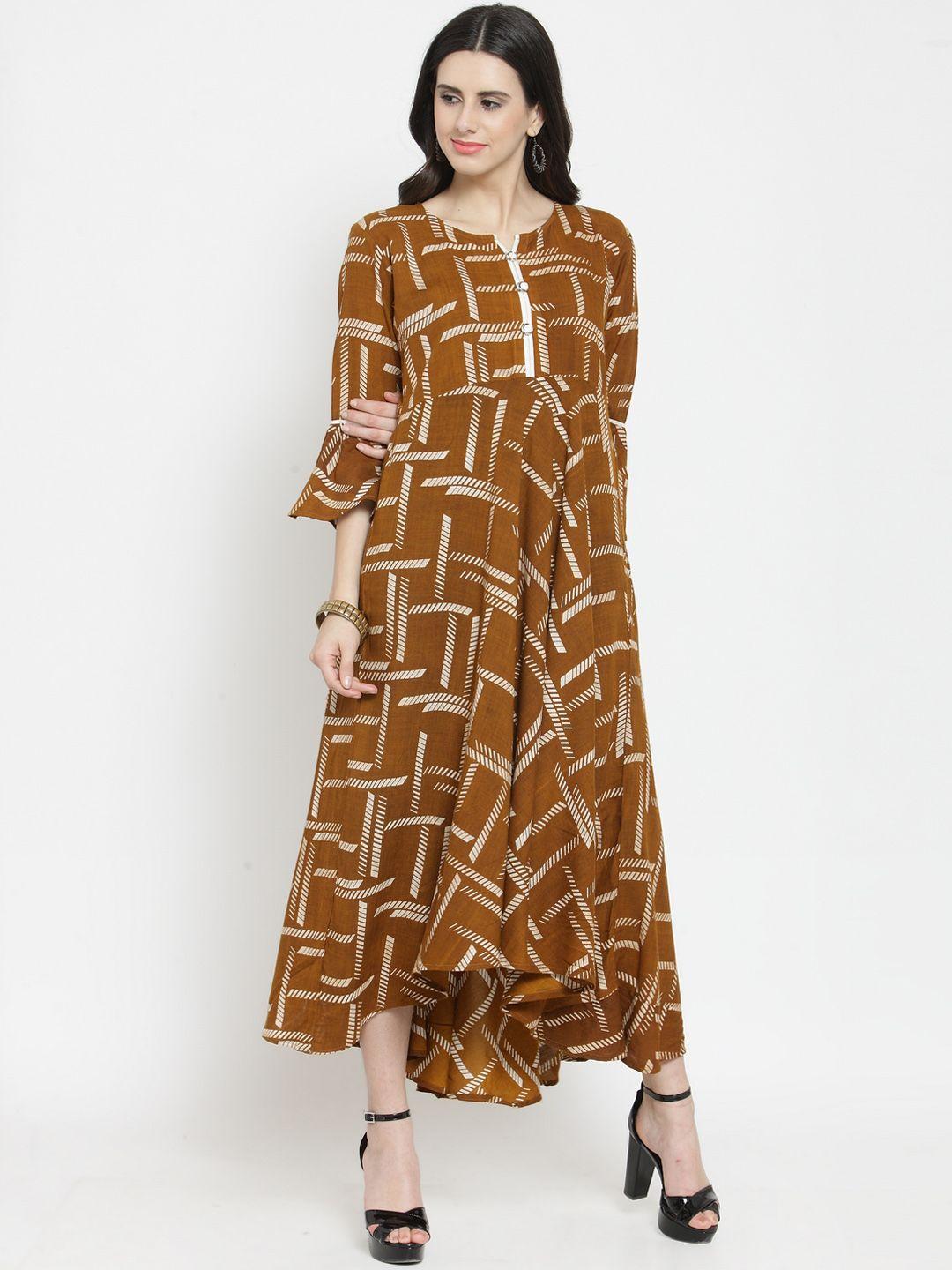 indibelle-women-brown-printed-maxi-dress