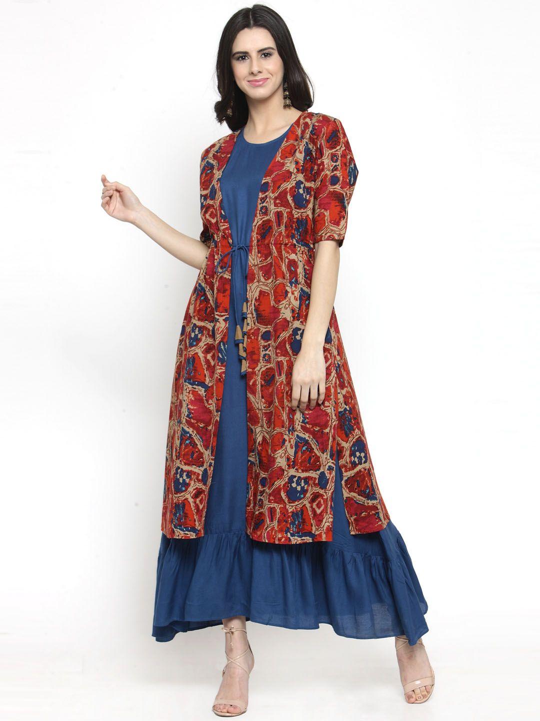 indibelle women multicoloured printed layered a-line dress