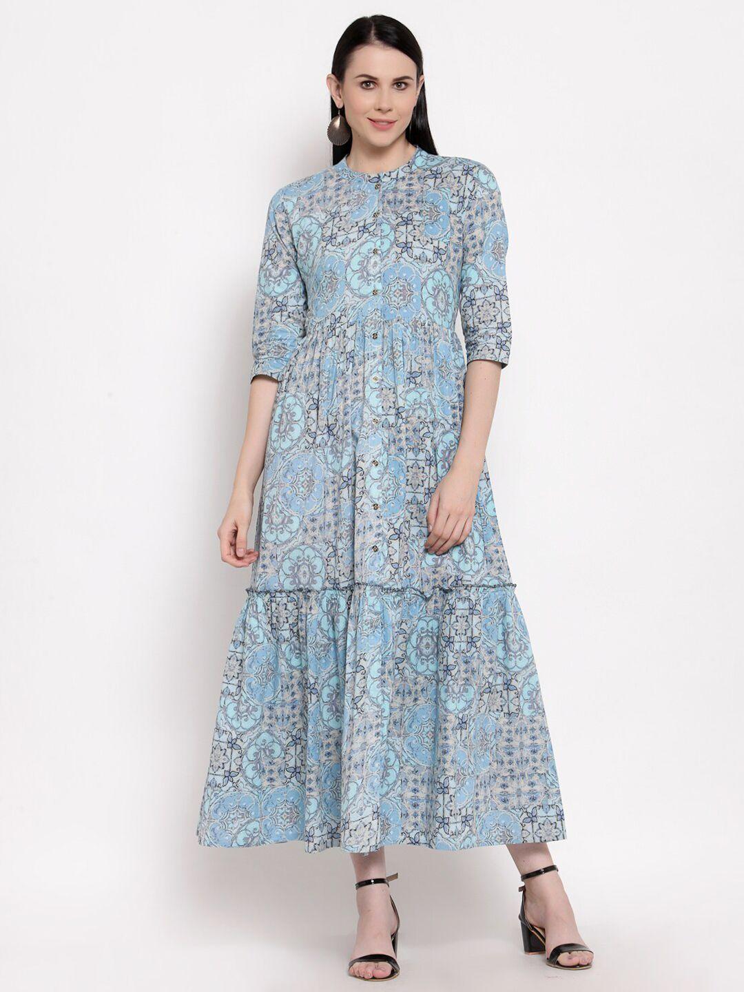 indibelle blue ethnic motifs maxi dress